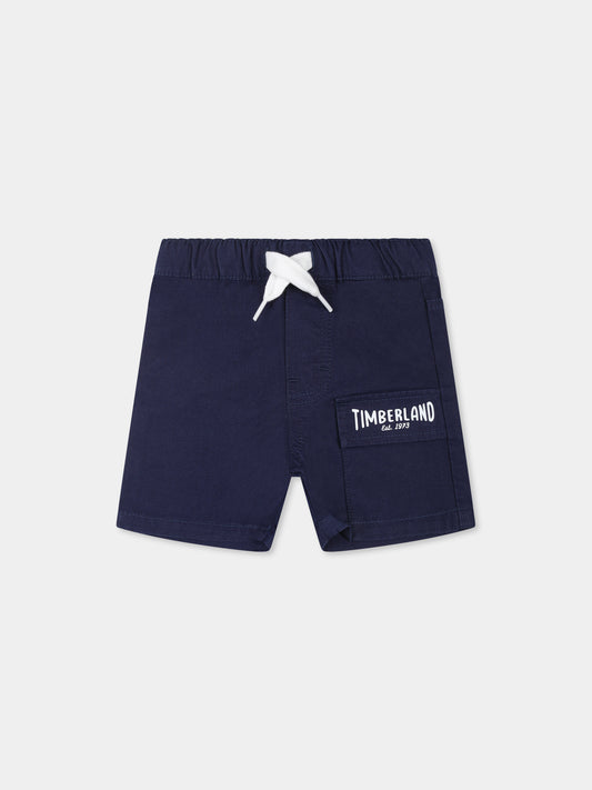 Shorts blu per neonato con logo,Timberland,T60495 84N