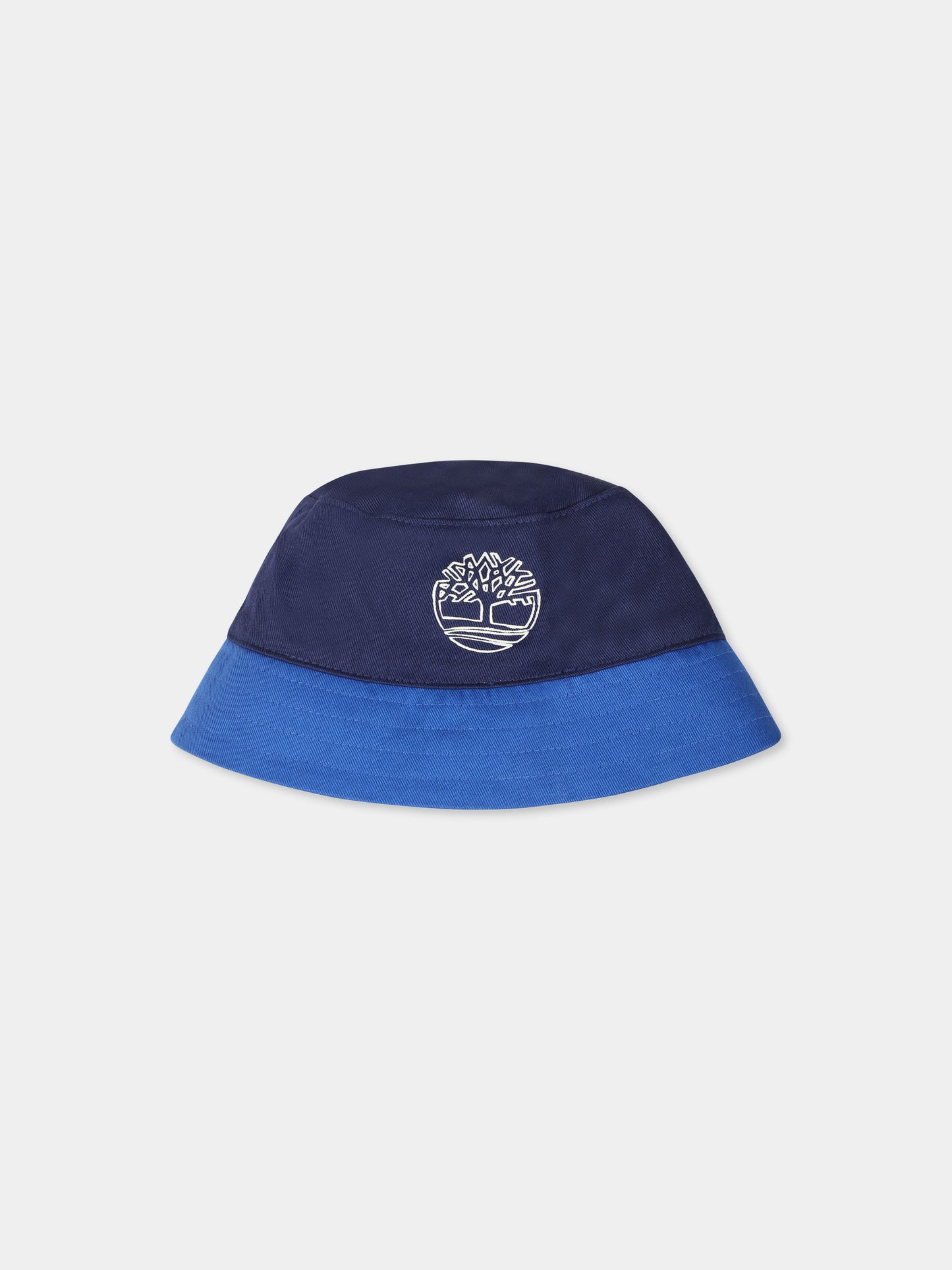 Reversible blue cloche for baby boy with logo
