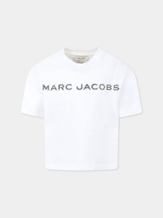 T-shirt bianca per bambina con logo e fiori,Marc Jacobs,W60463 10P