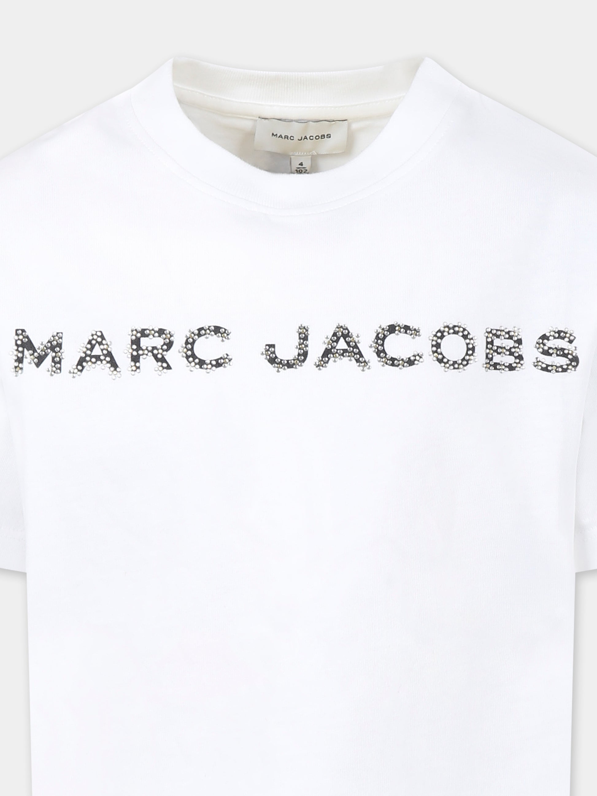 T-shirt bianca per bambina con logo e fiori,Marc Jacobs,W60463 10P
