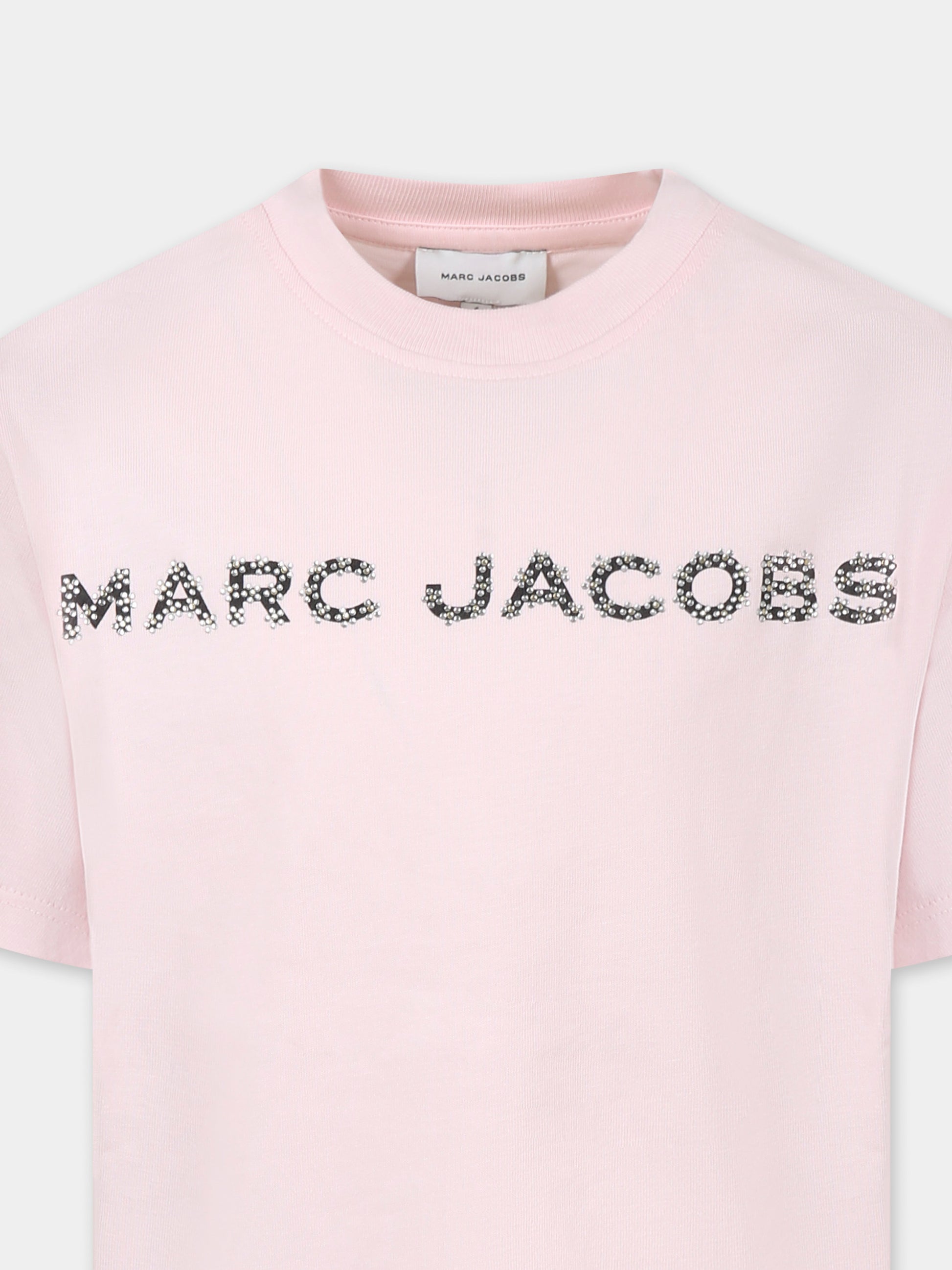 T-shirt rosa per bambina con logo e fiori,Marc Jacobs,W60463 475