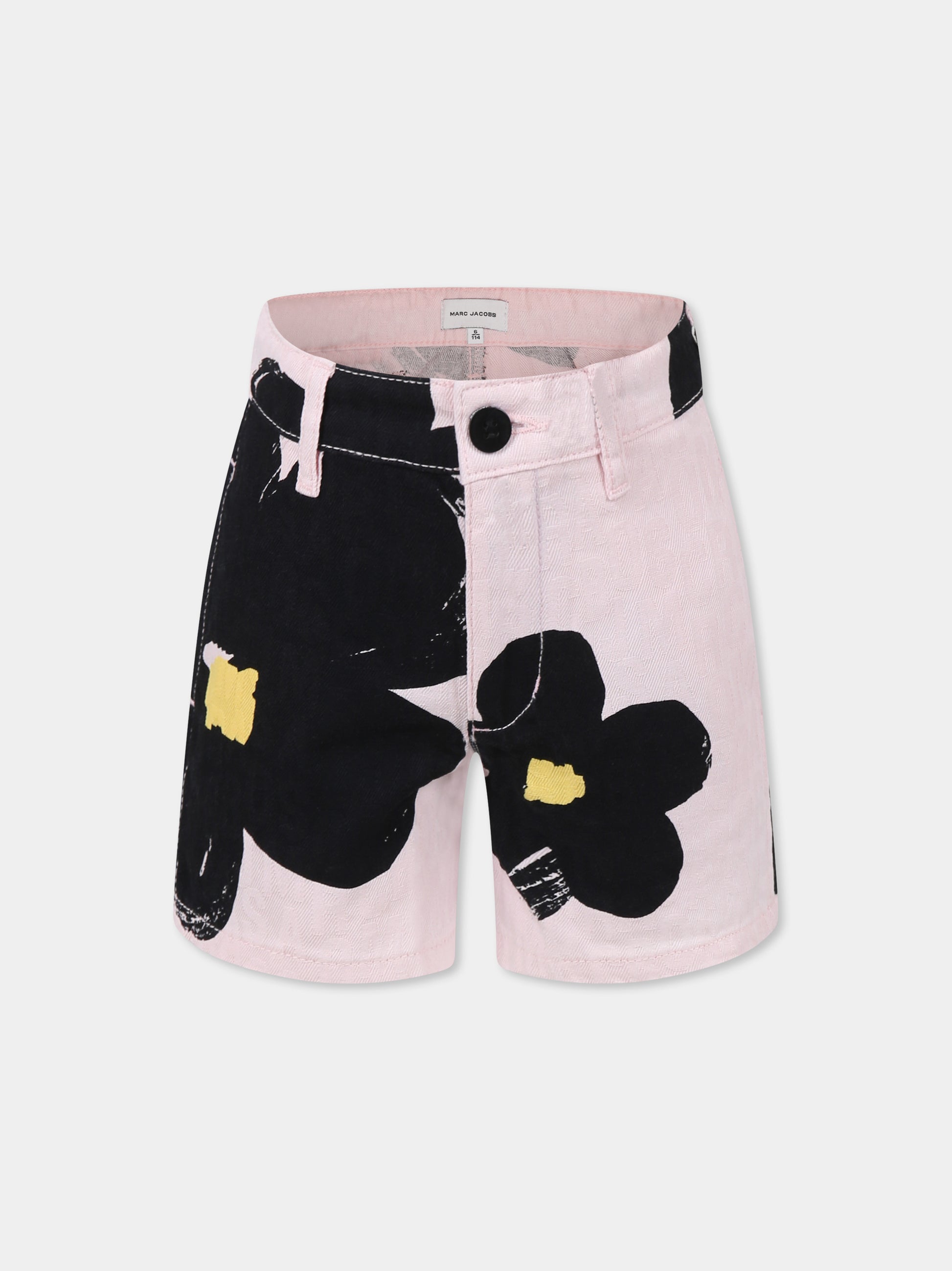 Shorts rosa per bambina con log e fiore all over,Marc Jacobs,W60543 475