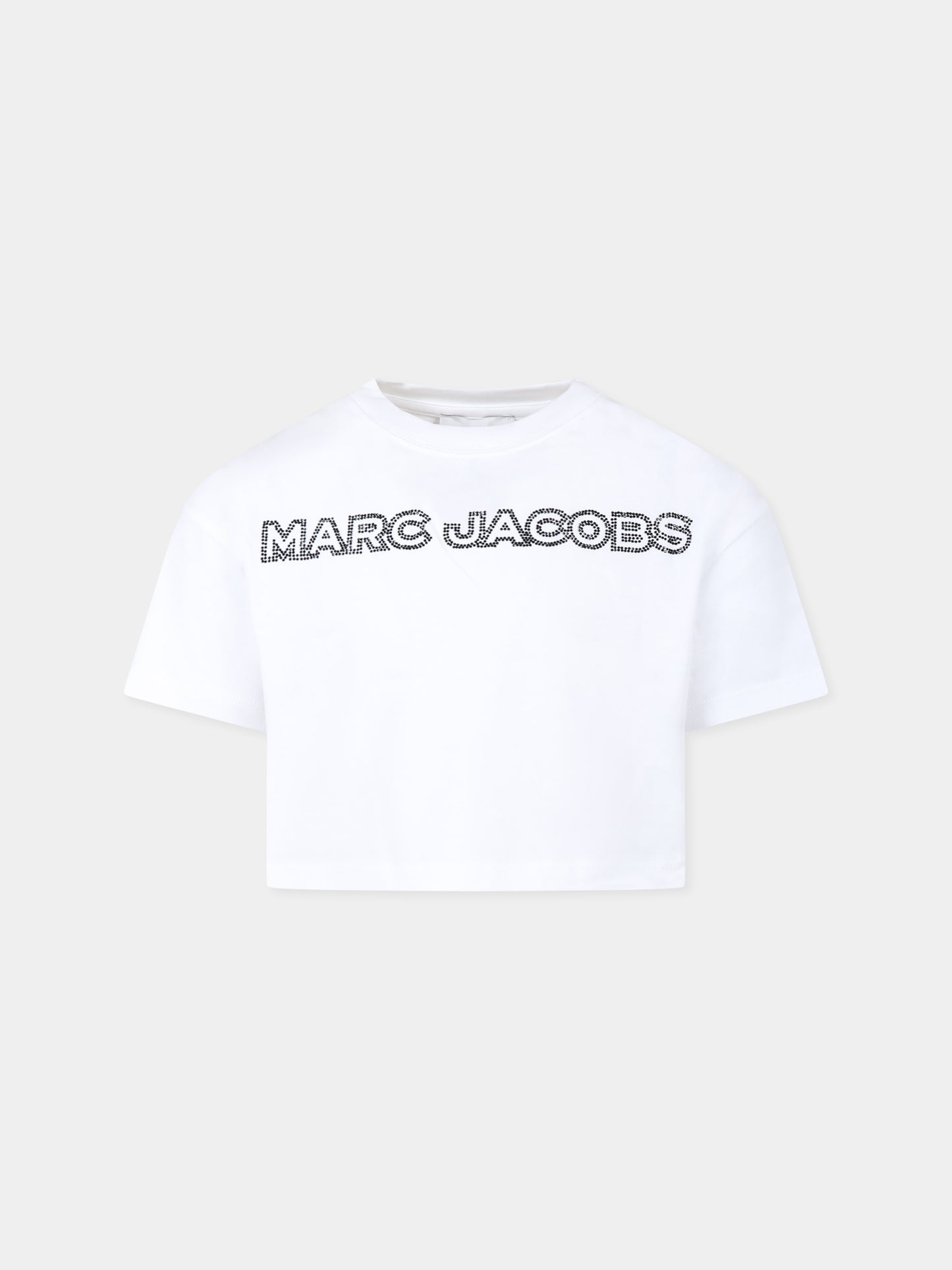 T-shirt crop bianca per bambina con logo e strass,Marc Jacobs,W60461 10P