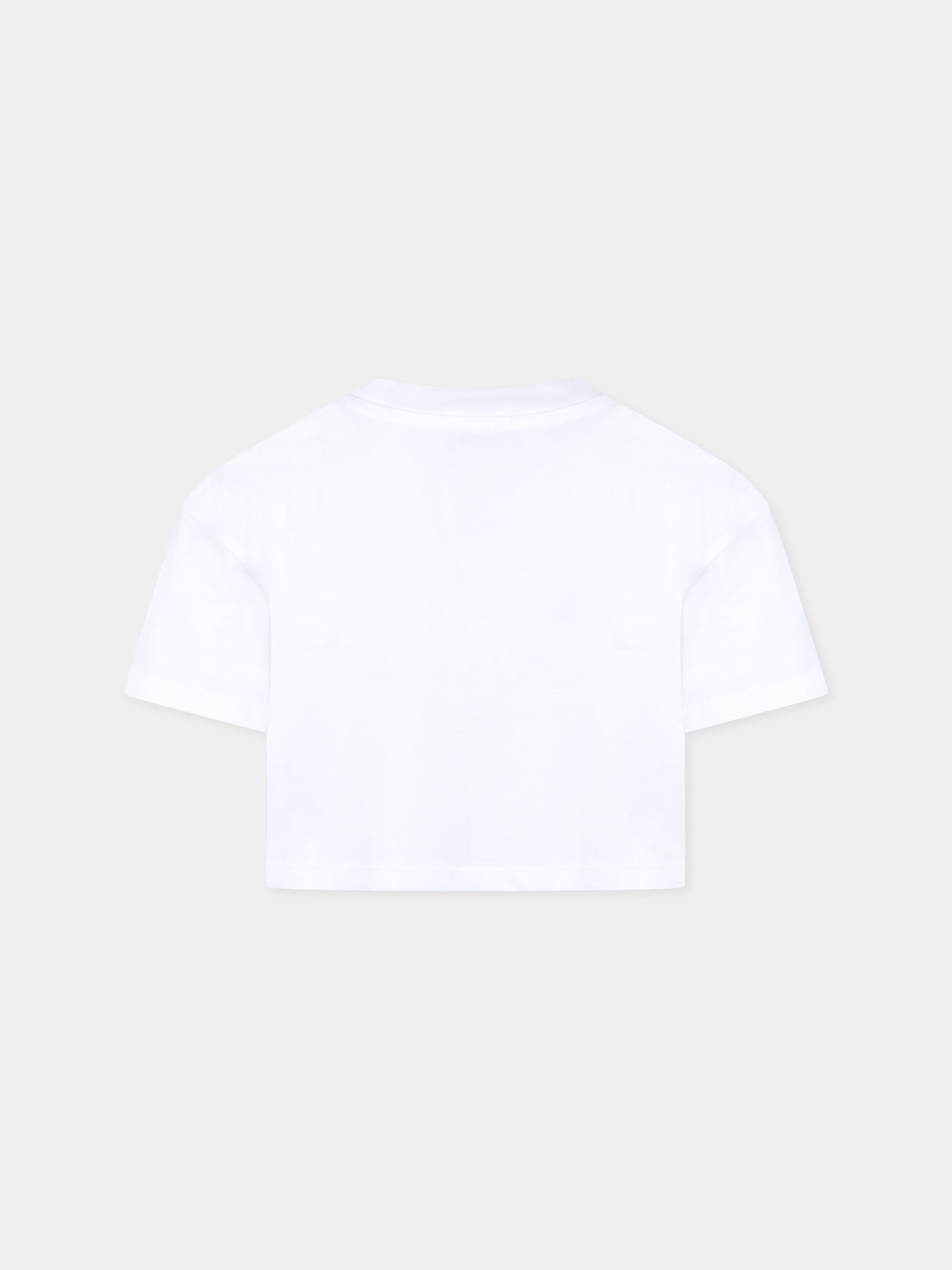 T-shirt crop bianca per bambina con logo e strass,Marc Jacobs,W60461 10P