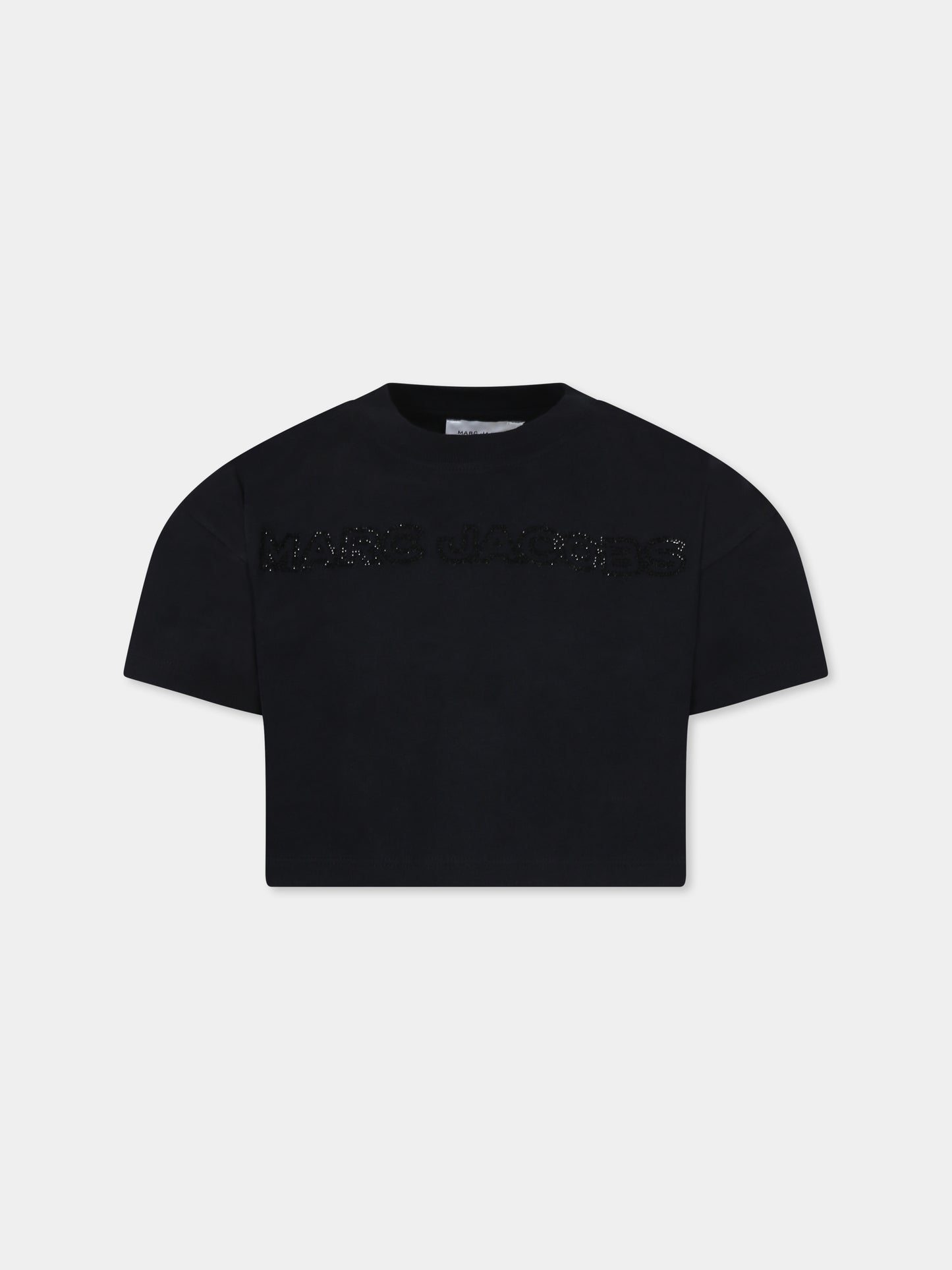 T-shirt crop nera per bambina con logo,Marc Jacobs,W60461 09B