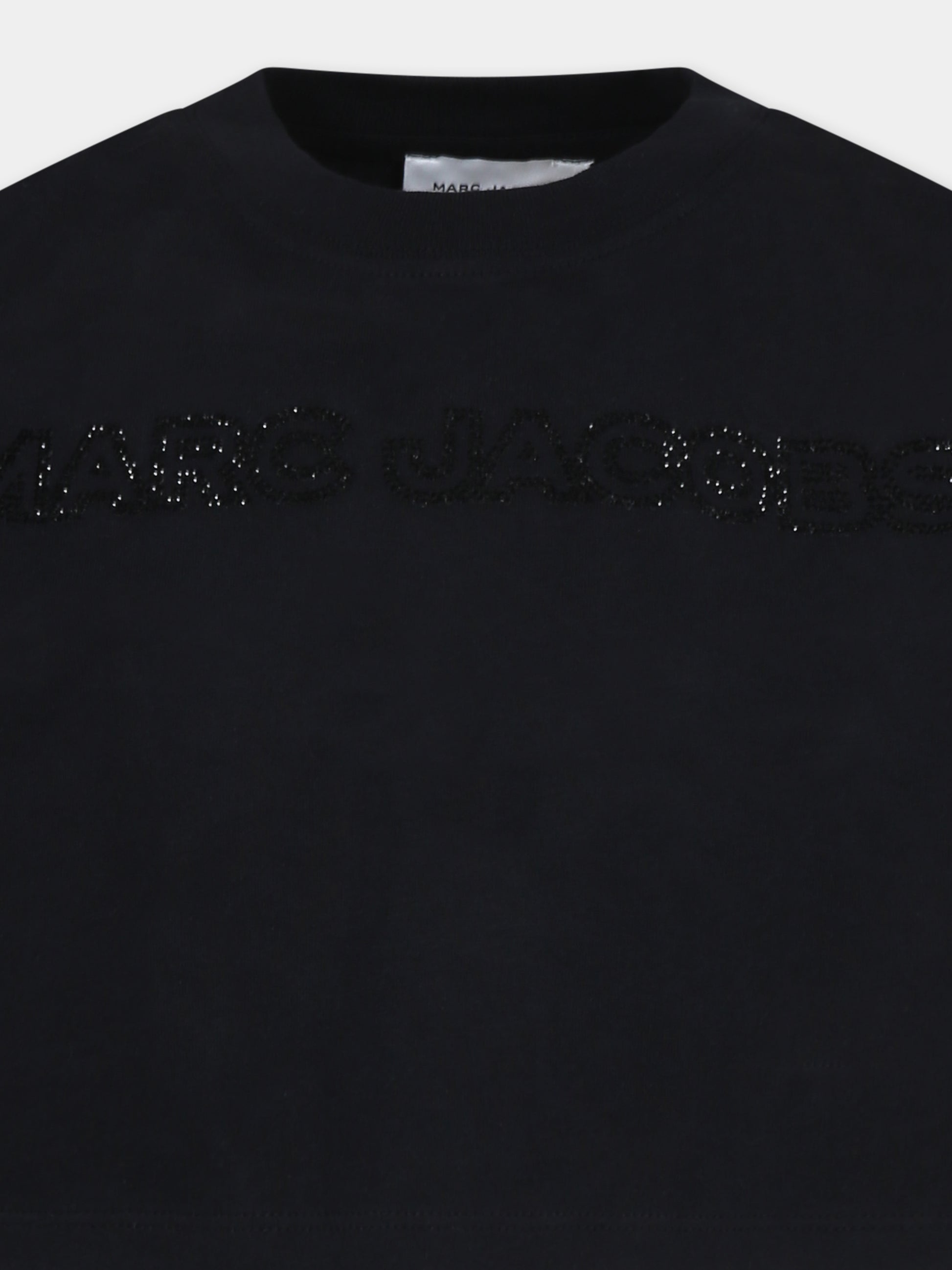 T-shirt crop nera per bambina con logo,Marc Jacobs,W60461 09B
