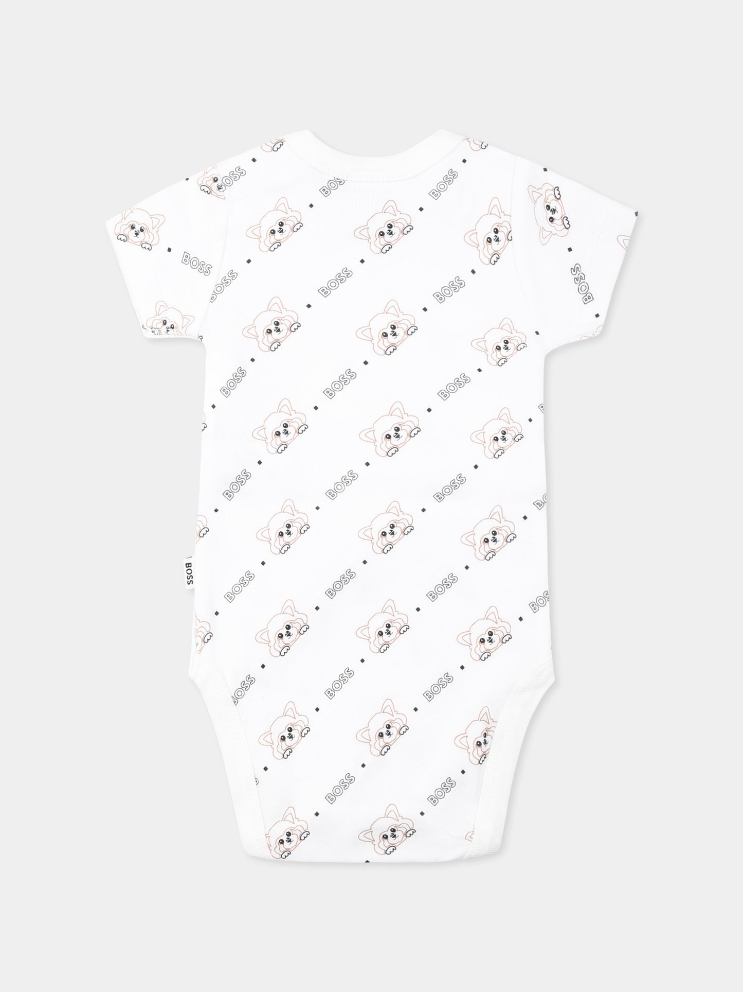 Set body bianco per neonato con logo e panda all-over,Boss,J52177 10P