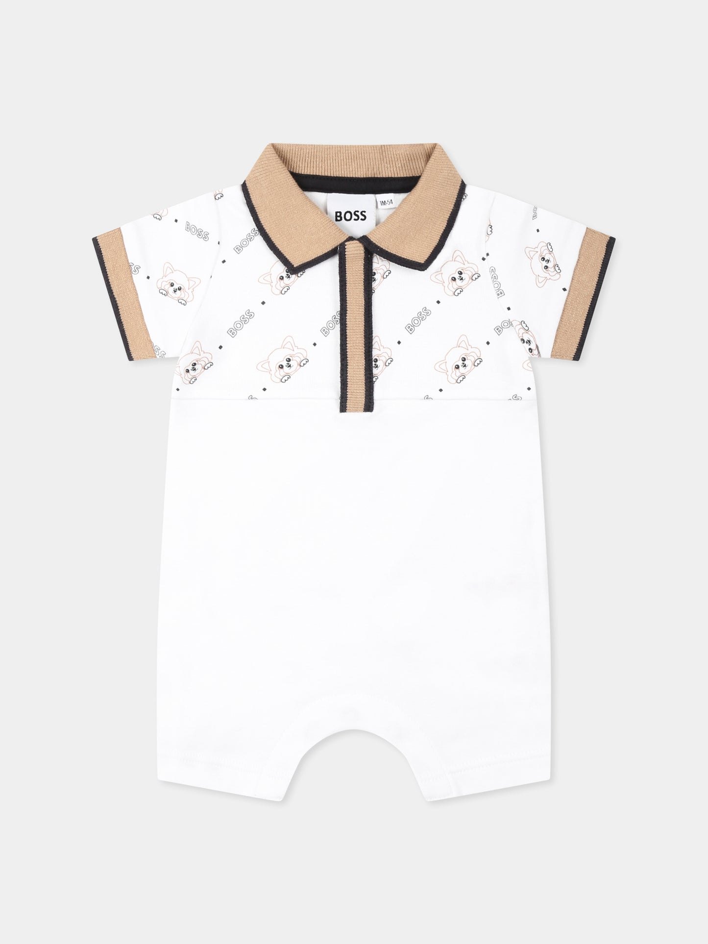 Pagliaccetto bianco per neonato con logo e panda,Boss,J52206 10P