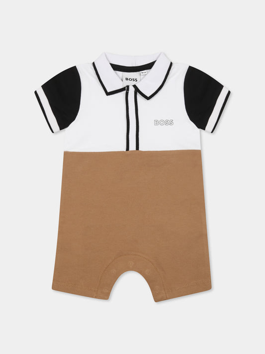 Pagliaccetto marrone per neonato con logo,Boss,J52207 269