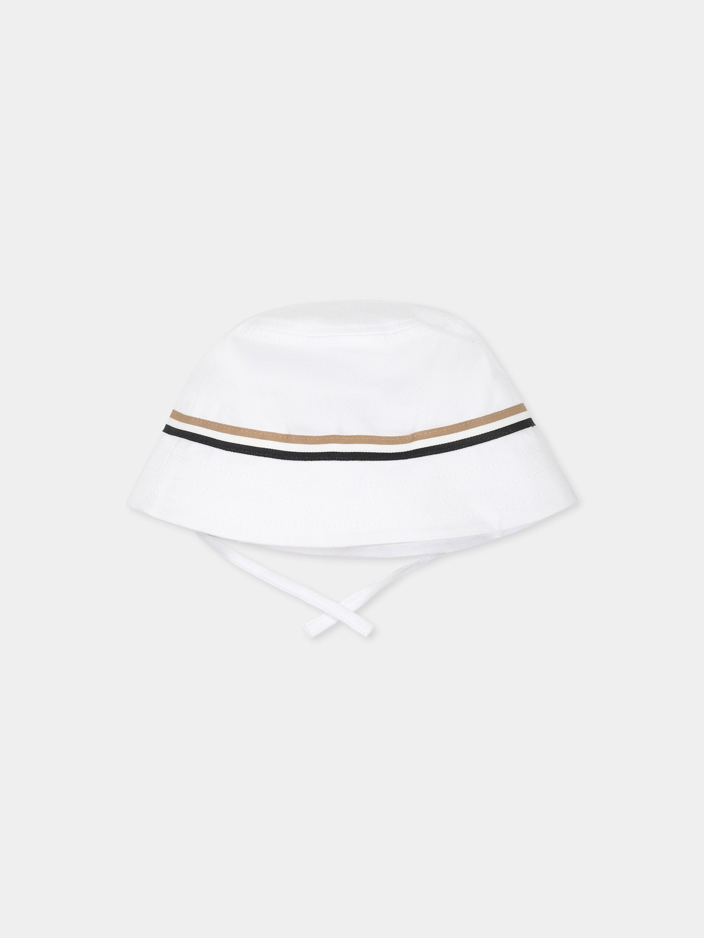 White cloche for baby boy with logo