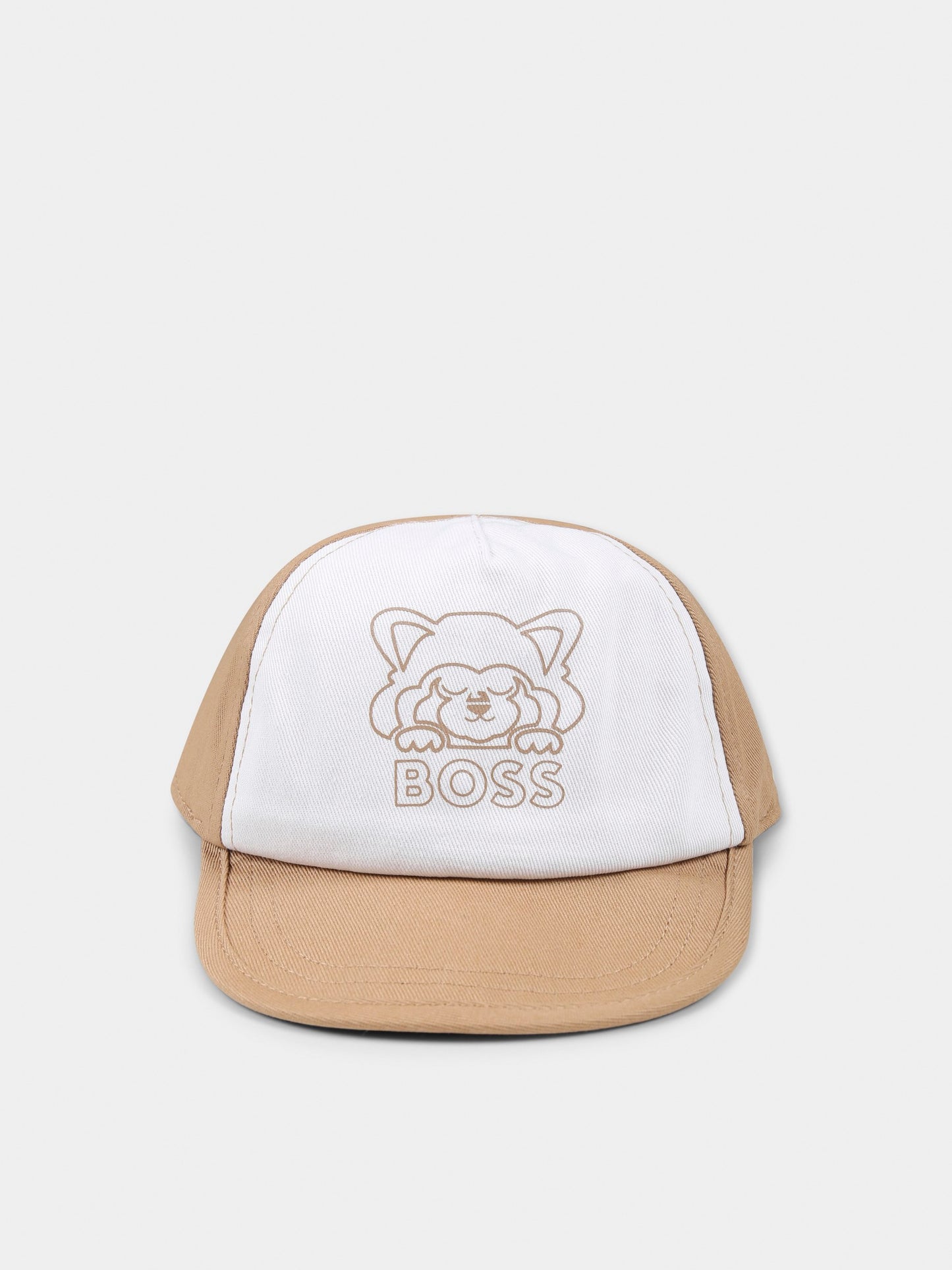 Cappello marrone per neonato con panda e logo,Boss,J51676 269