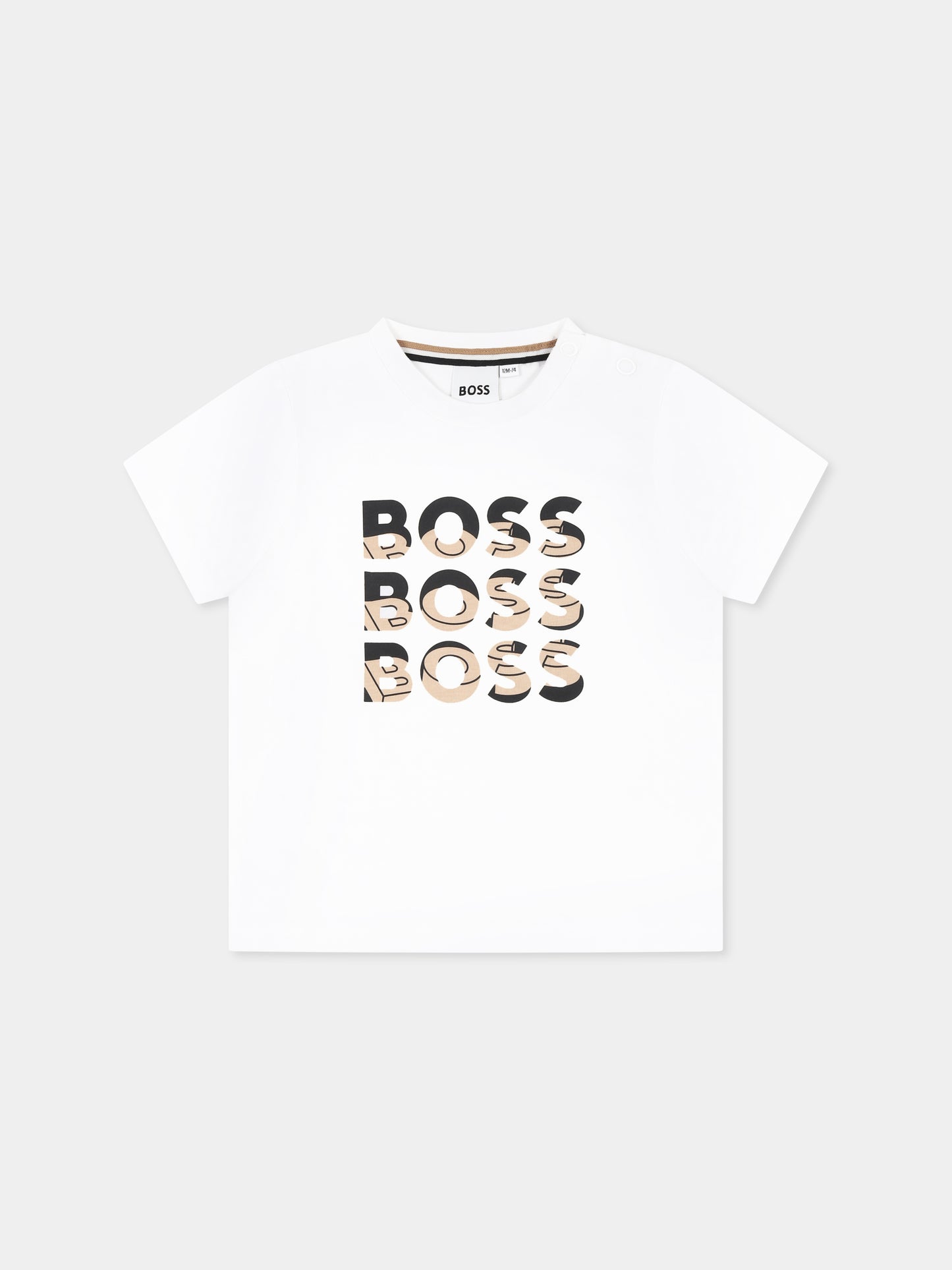 T-shirt bianca per neonato con logo,Boss,J52113 10P