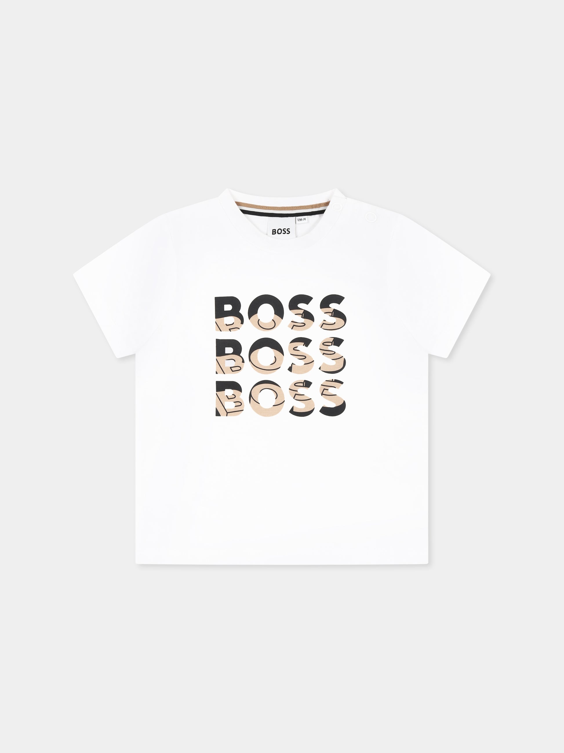 T-shirt bianca per neonato con logo,Boss,J52113 10P