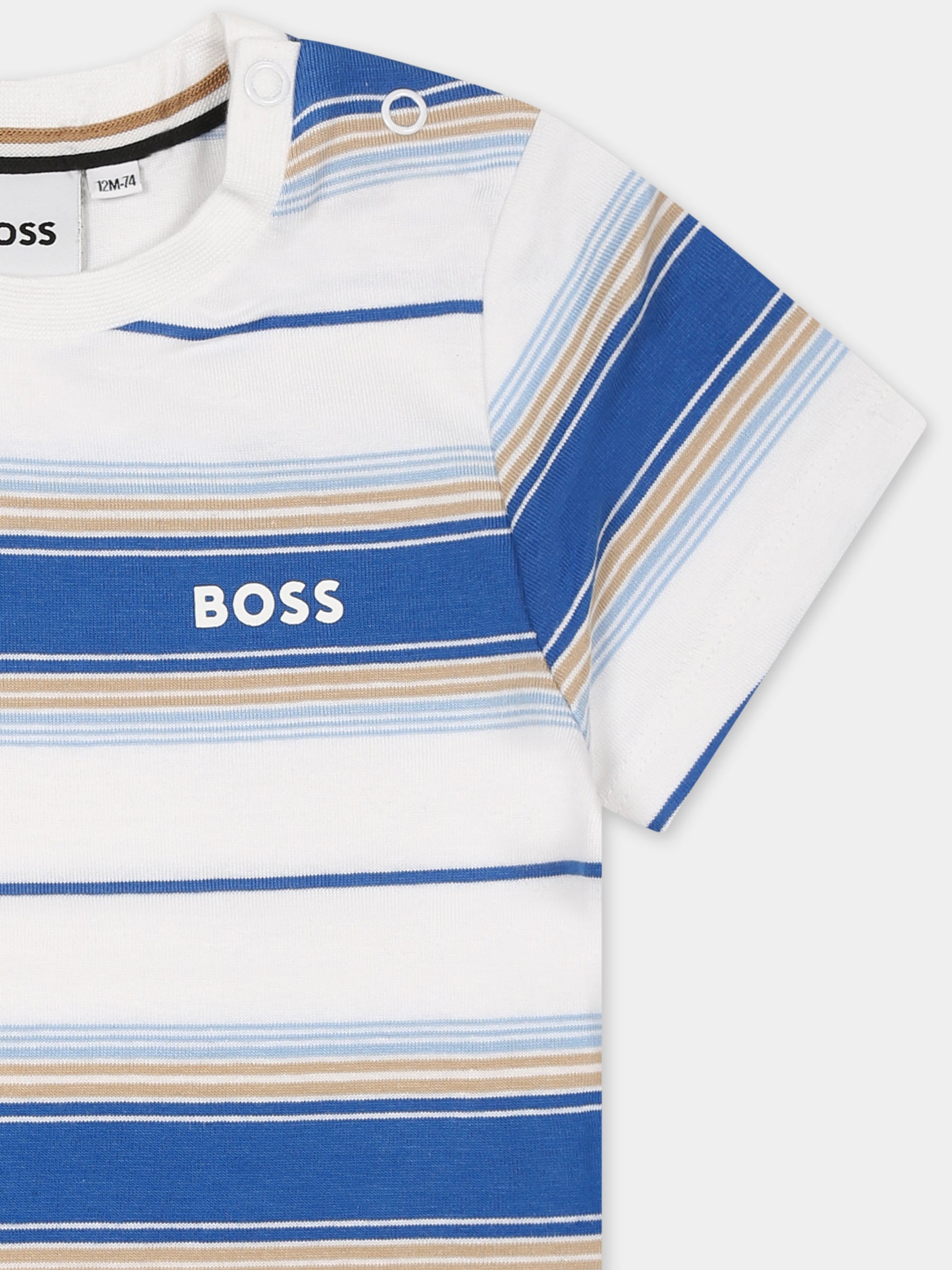 T-shirt bianca per neonato con logo,Boss,J52116 787