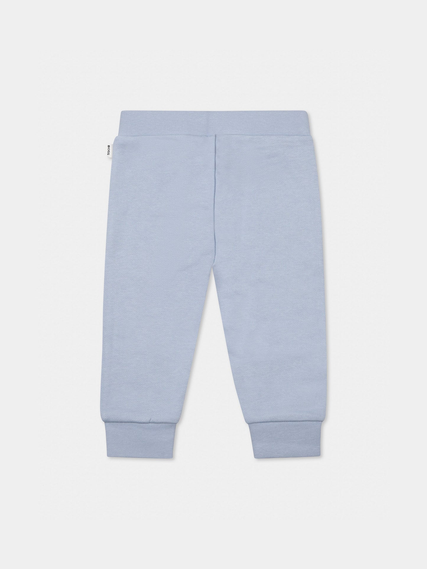 Light blue trousers for baby boy with logo