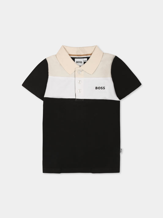 Polo nera per neonato con logo,Boss,J52098 09B
