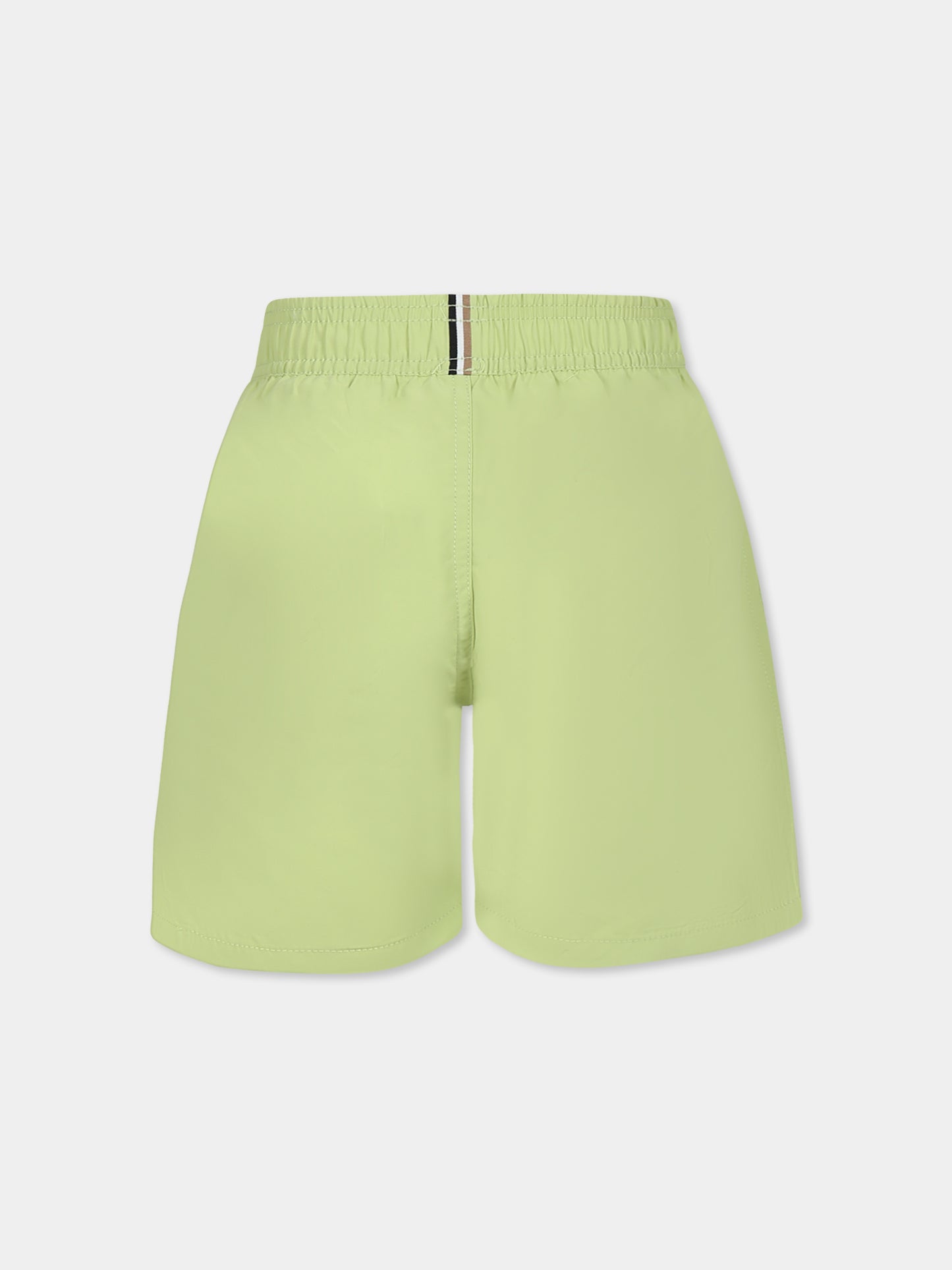 Green swim shorts for boy with logo