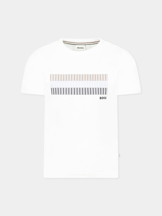 T-shirt bianca per bambino con logo,Boss,J52035 10P
