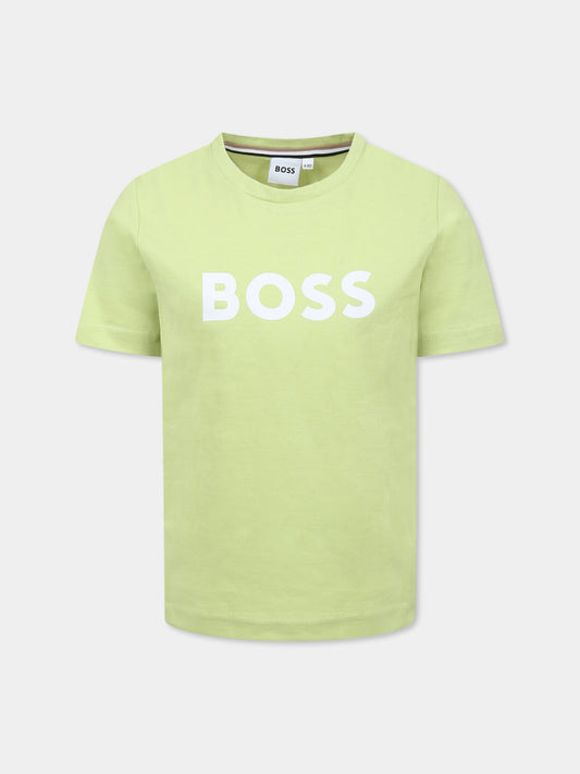 T-shirt verde per bambino con logo,Boss,J52030 607