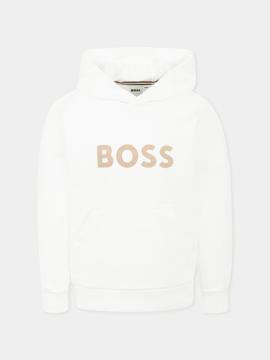 Felpa bianca per bambino con logo,Boss,J52027 10P
