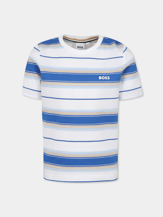 T-shirt bianca per bambino con logo,Boss,J52045 787