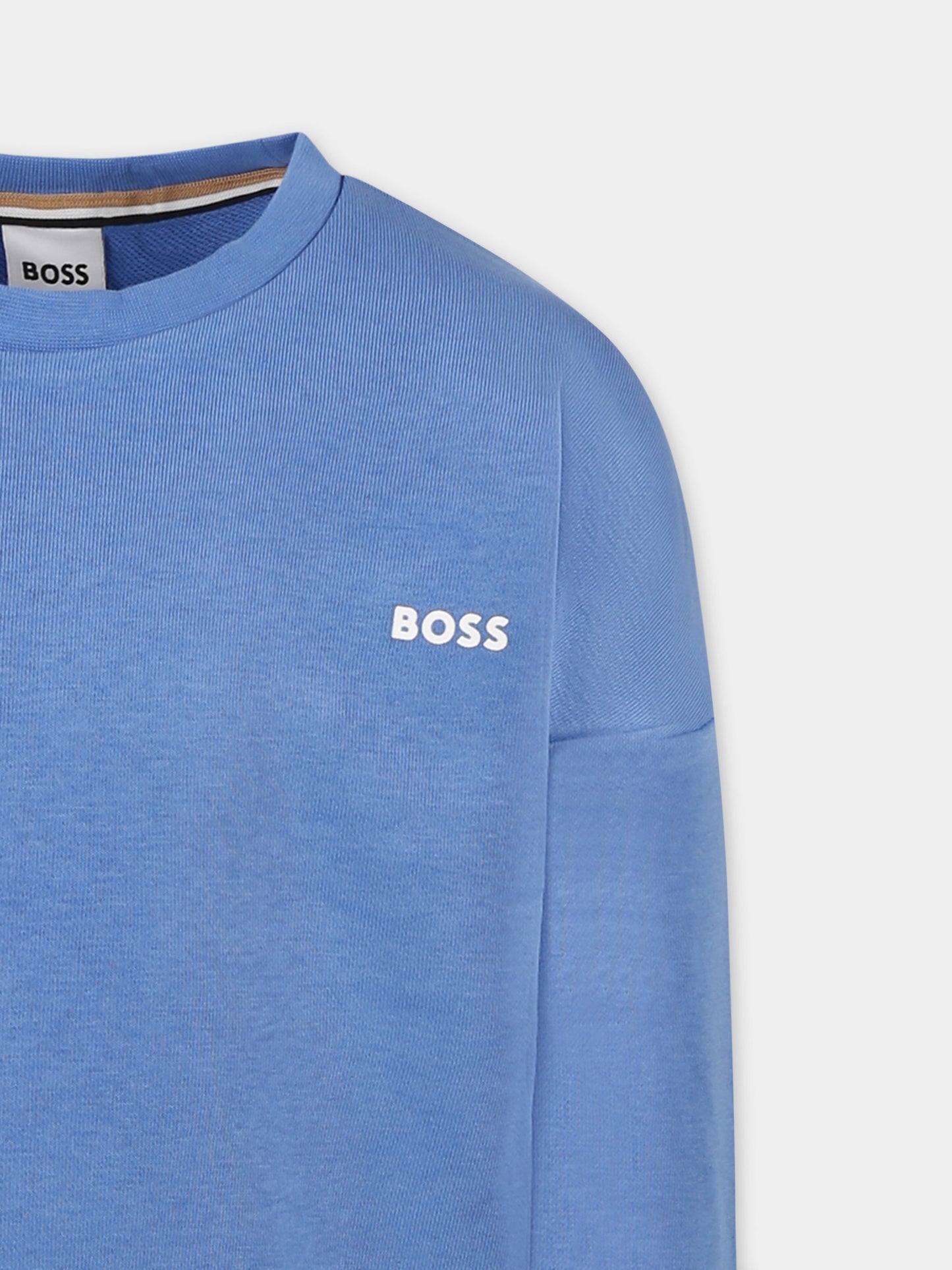 Felpa celeste per bambino con logo,Boss,J52021 84B