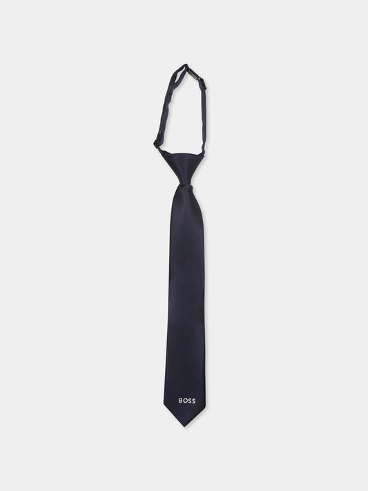 Blue tie for boy with logo