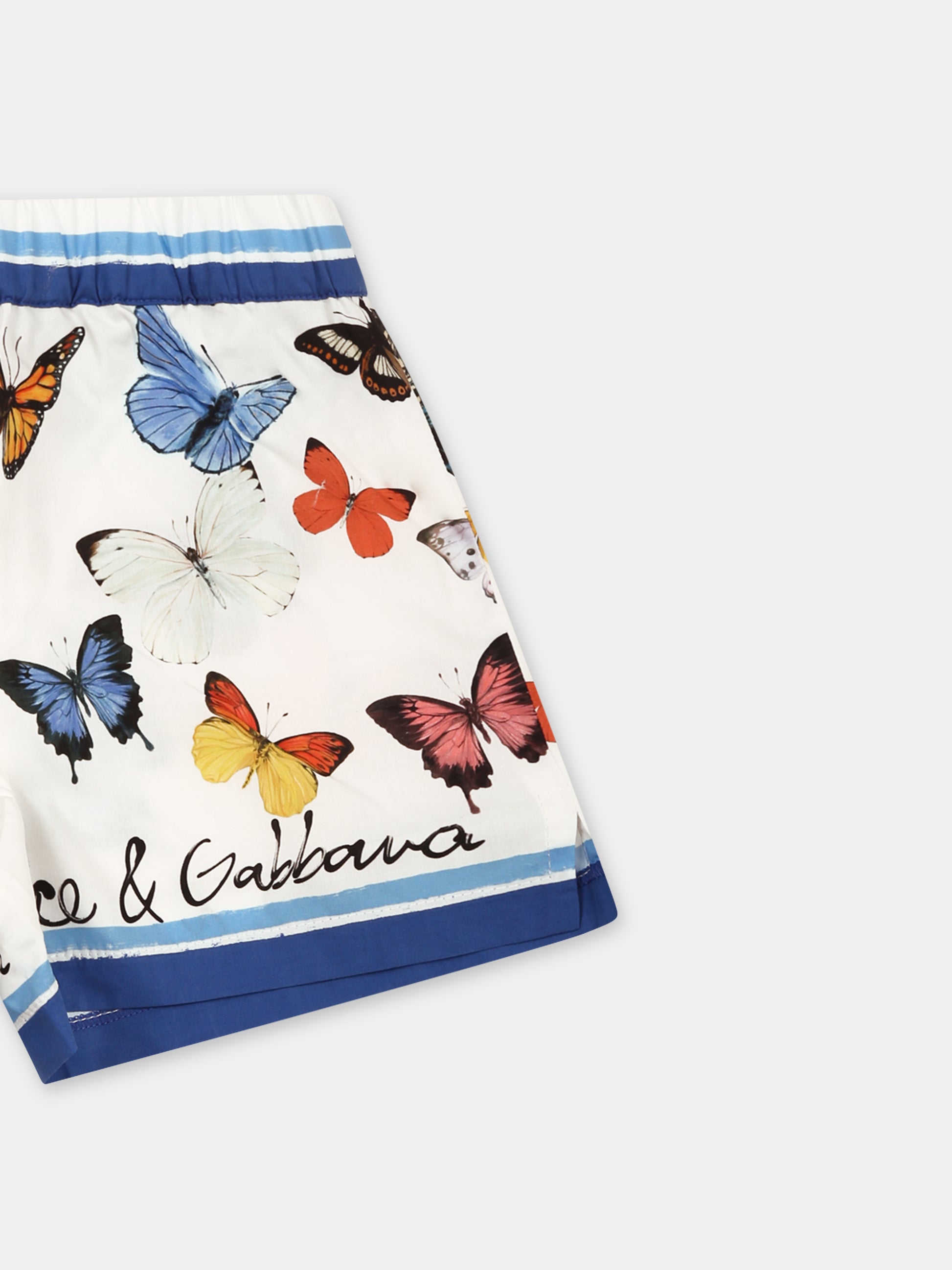 Shorts bianchi per neonata con farfalle all over,Dolce & Gabbana Kids,L23Q34 FI5KS HB5KB