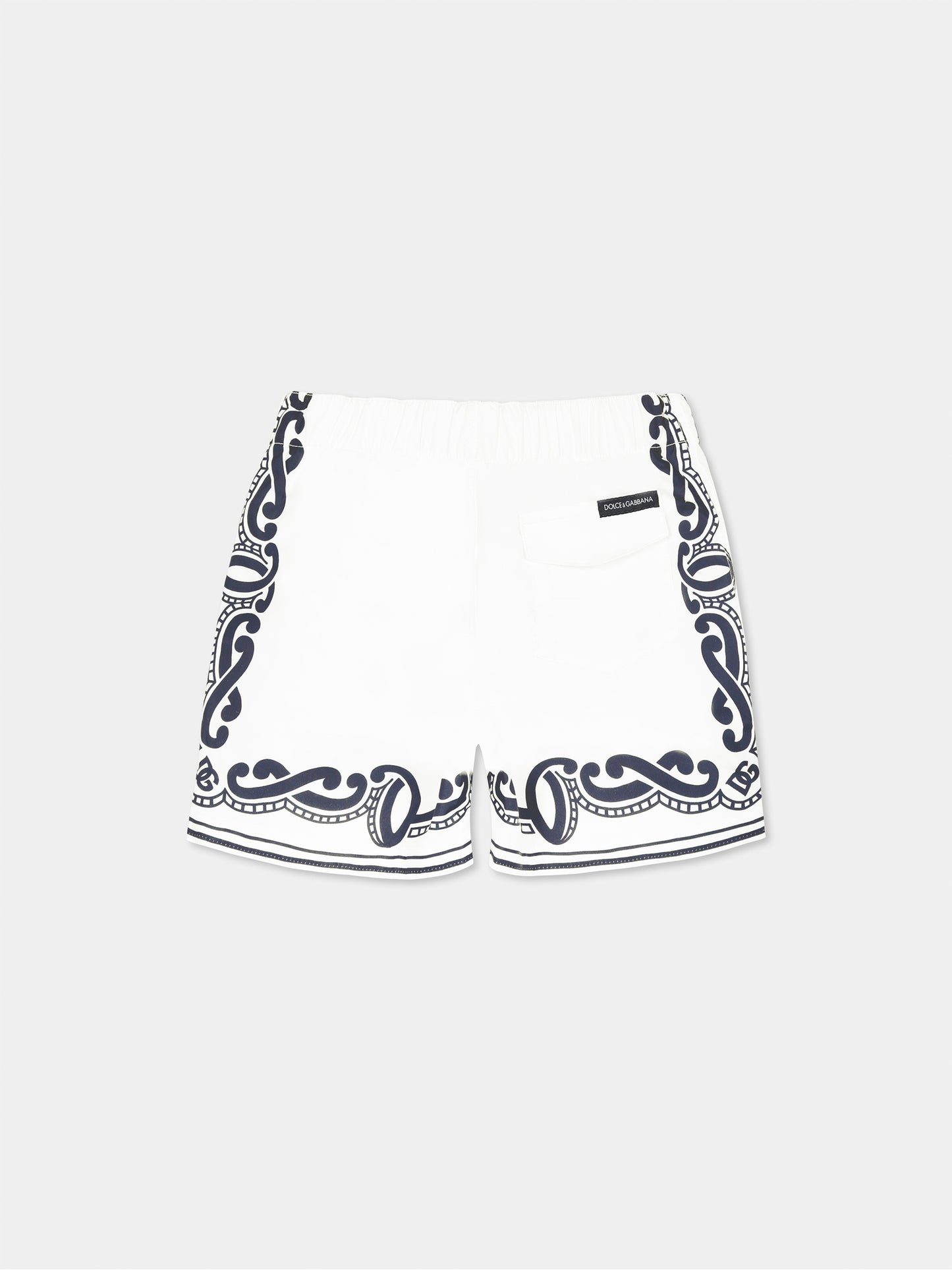White swim shorts for baby boy with bandana print