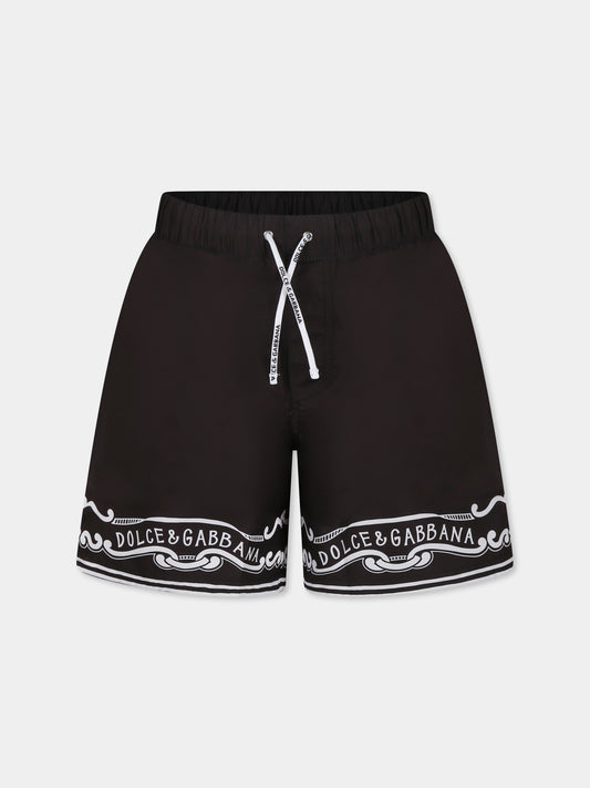 Boxer mare neri per bambino con stampa bandana,Dolce & Gabbana Kids,L4J818 ON04M HN9OA