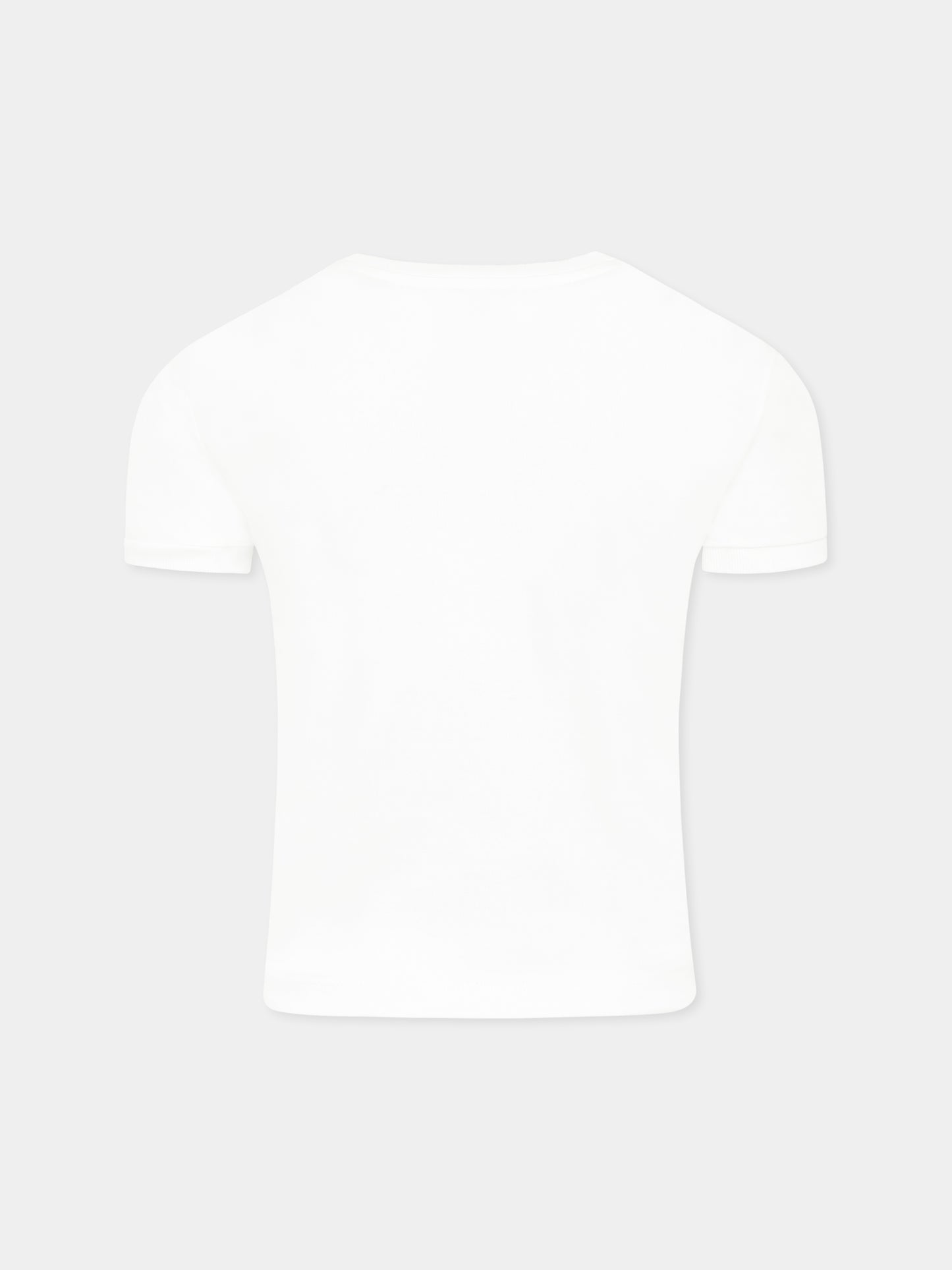 T-shirt bianca per bambina con logo e farfalle,Dolce & Gabbana Kids,L5JTNJ G7N8V W0111