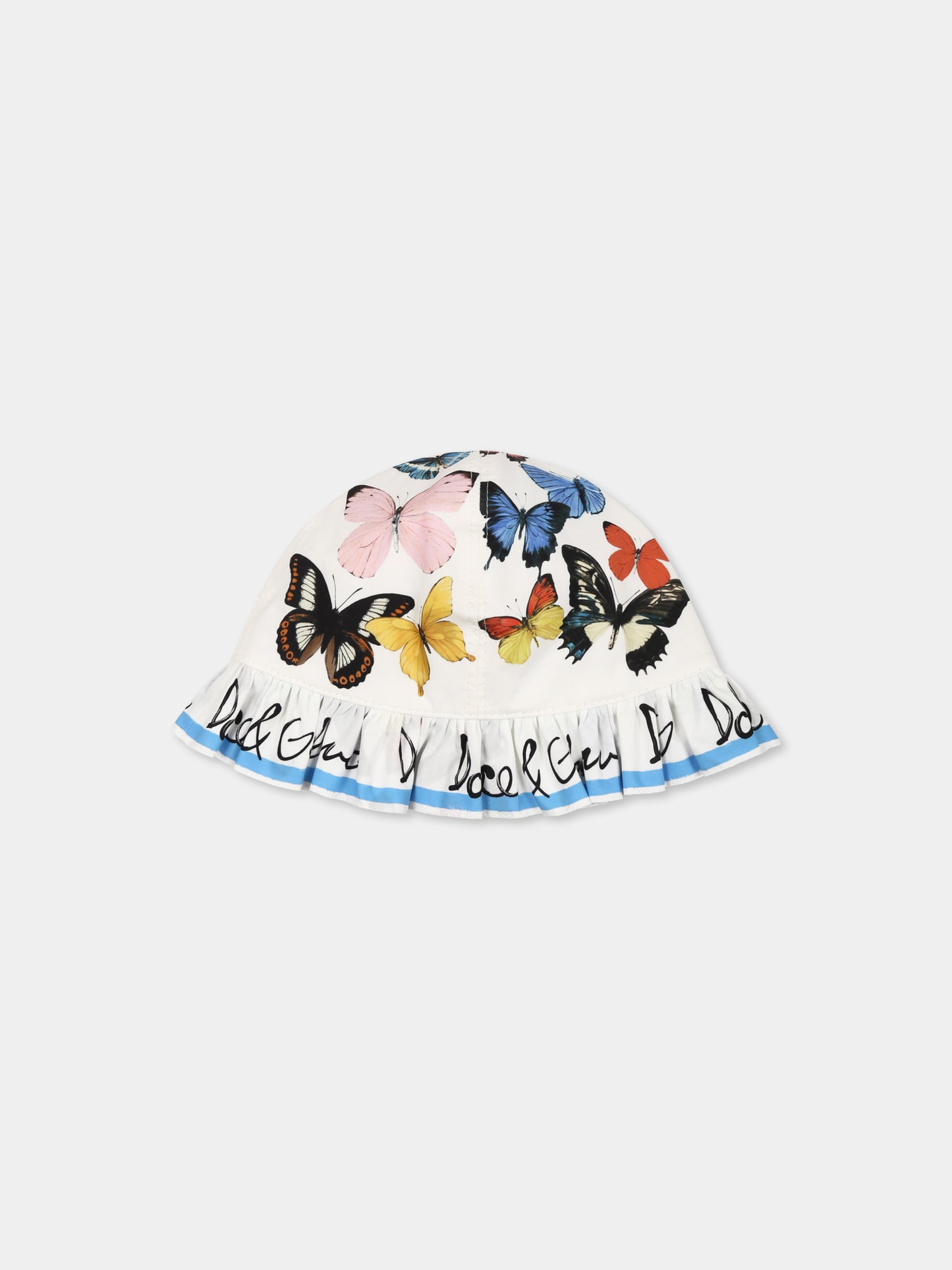 Cloche bianca per neonata con farfalle,Dolce & Gabbana Kids,LN5H49 FI5KS HB5KB