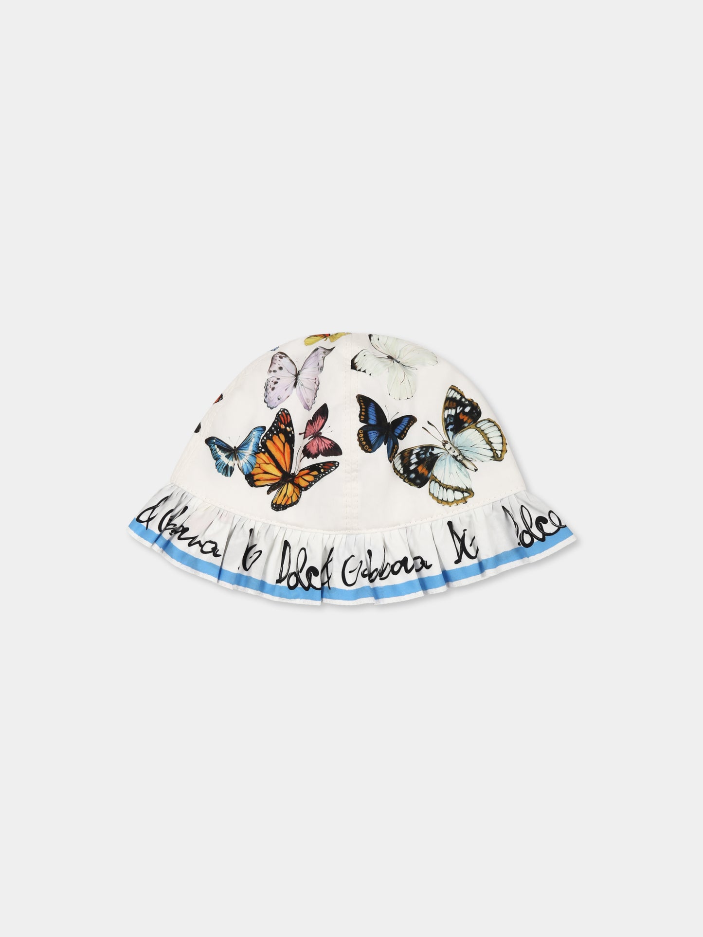 Cloche bianca per neonata con farfalle,Dolce & Gabbana Kids,LN5H49 FI5KS HB5KB