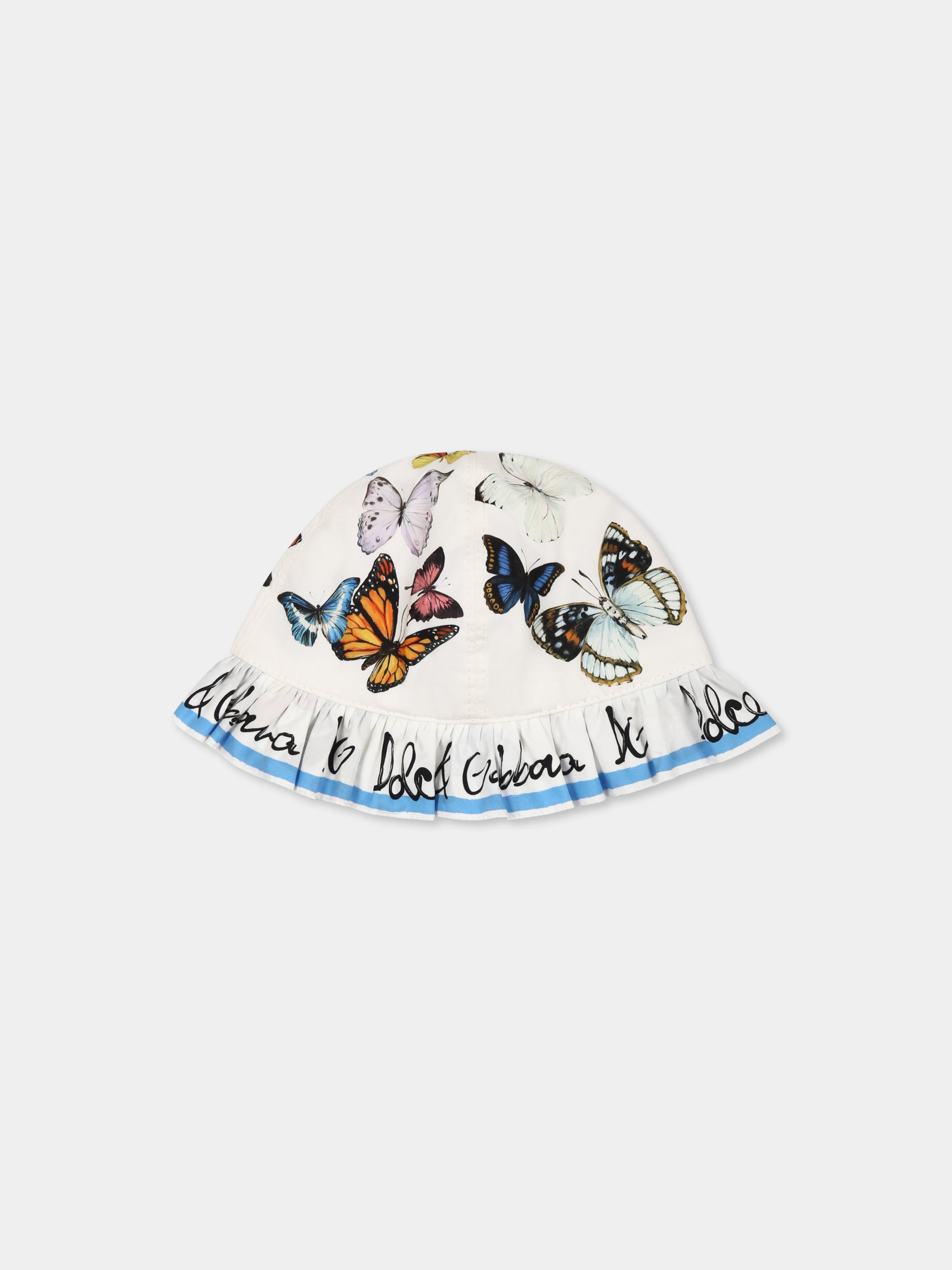 Cloche bianca per neonata con farfalle,Dolce & Gabbana Kids,LN5H49 FI5KS HB5KB