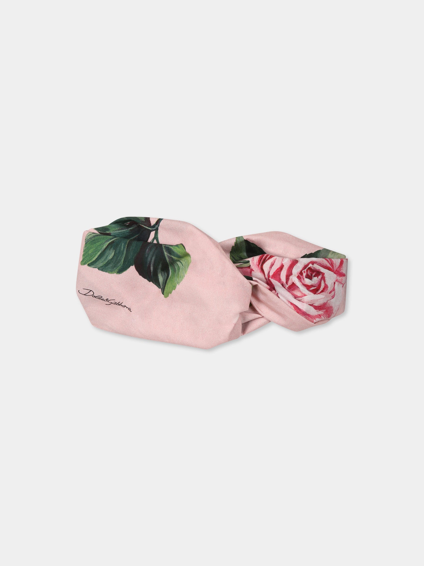 Pink headband  for girl with rose print