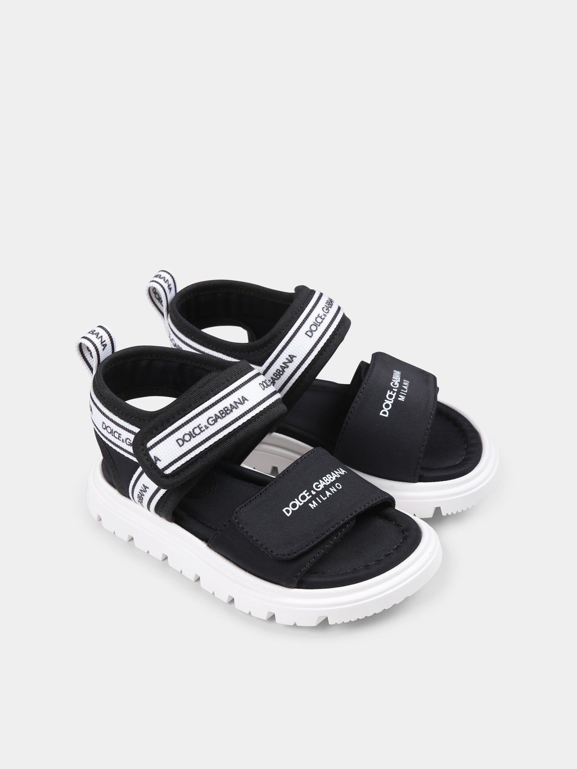 Sandali neri per bambini con logo,Dolce & Gabbana Kids,DL0082 AE928 89690