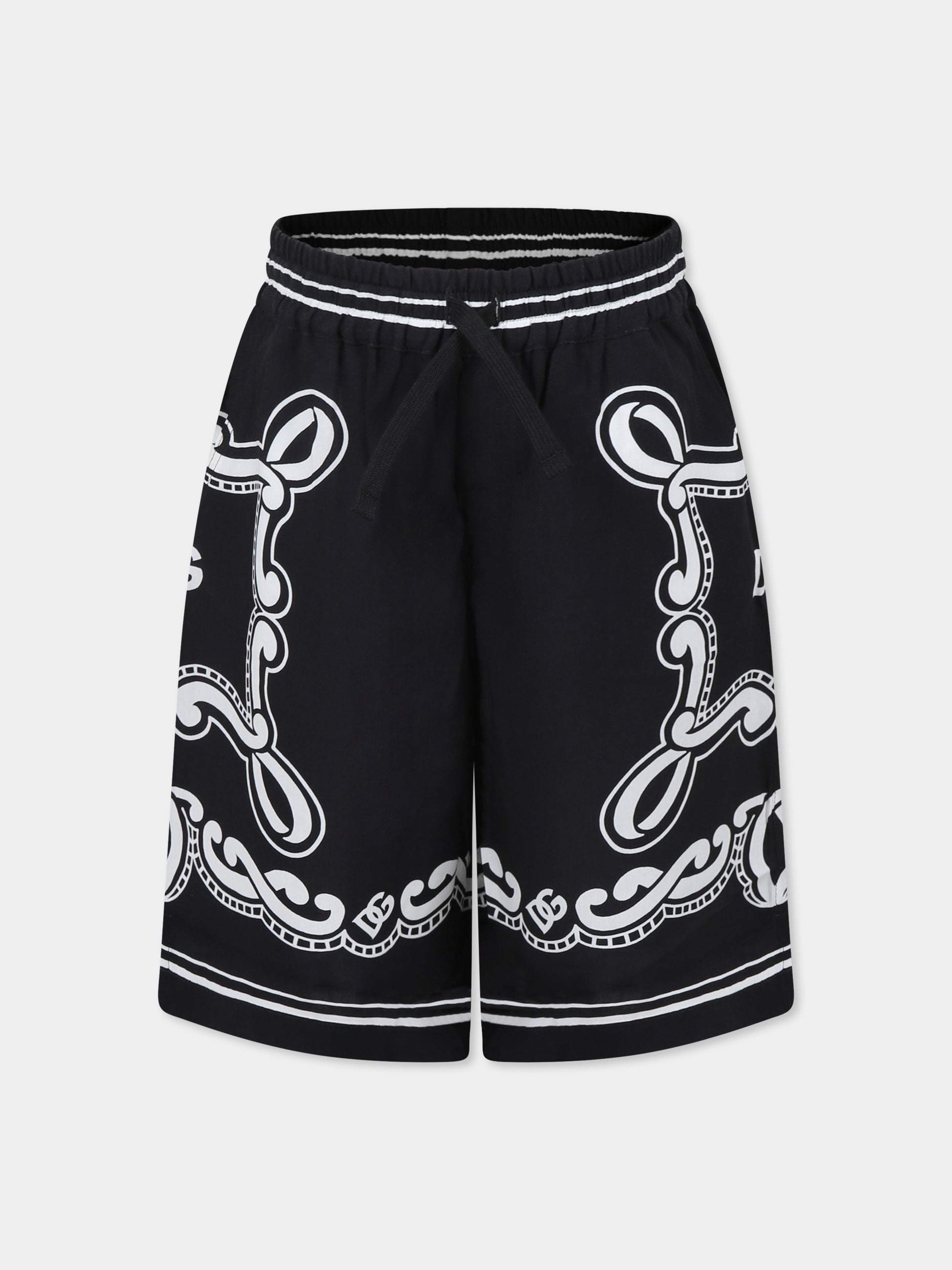 Shorts neri per bambino con stampa bandana,Dolce & Gabbana Kids,L43Q48 FP8F7 HN9RA