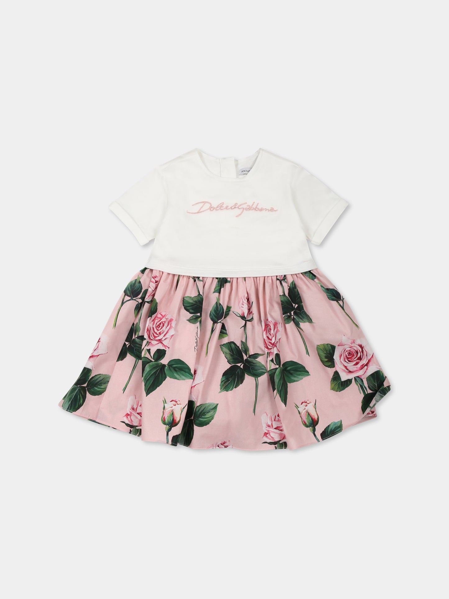 Vestito rosa per neonata con rose,Dolce & Gabbana Kids,L2JD9R G7O0S S9000