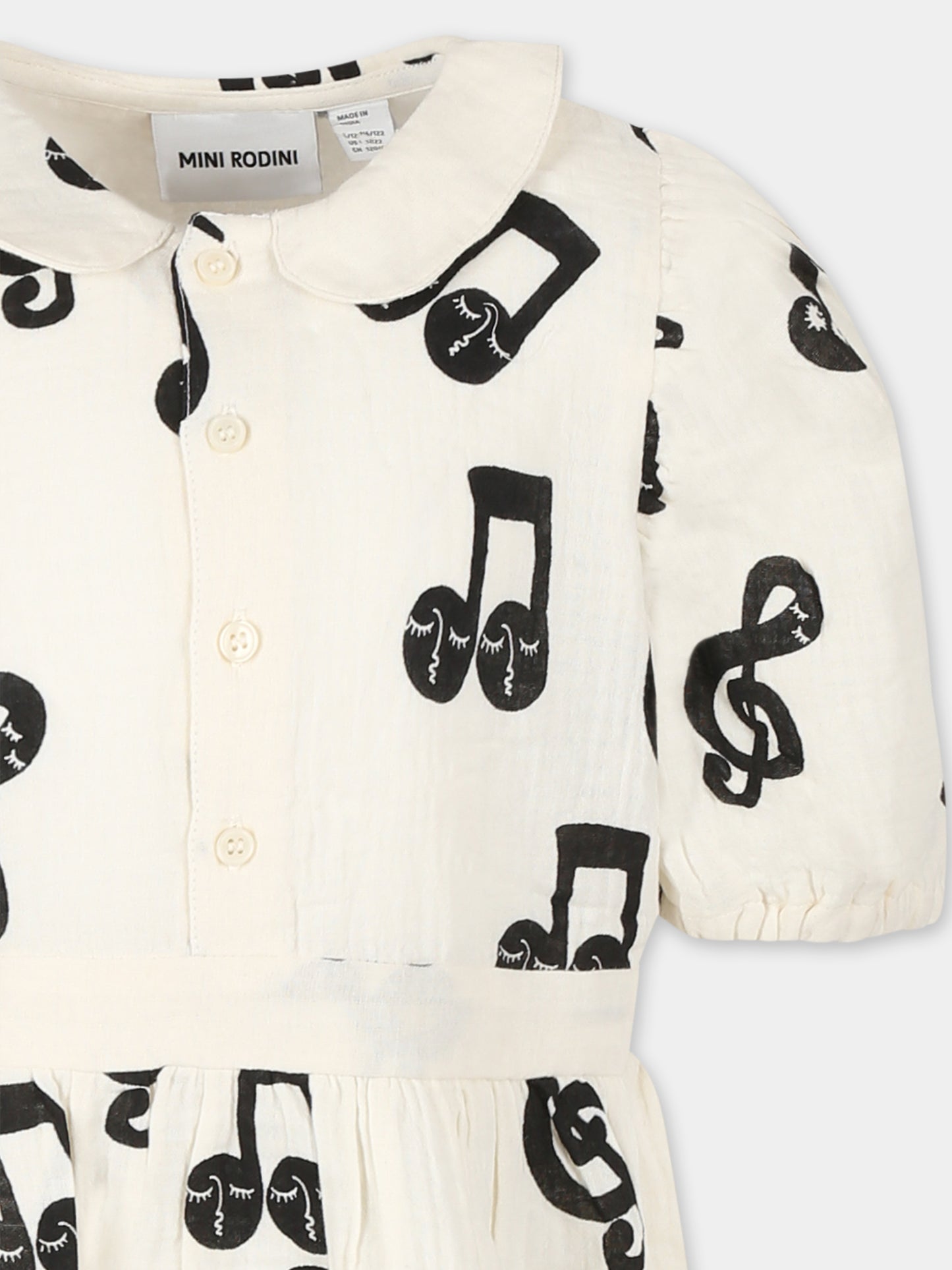 Vestito avorio per bambina con note musicali all-over,Mini Rodini,2525012610