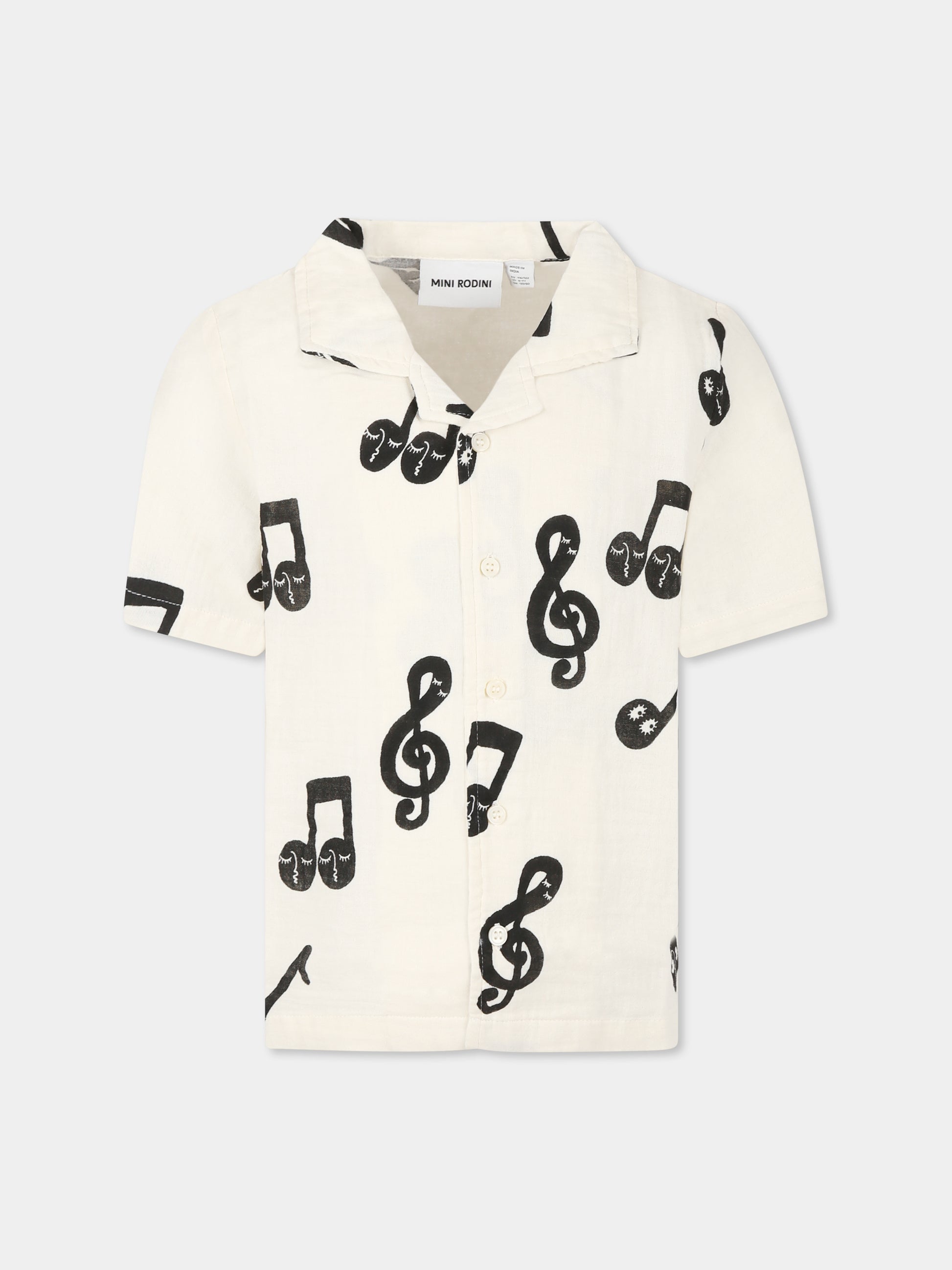 Camicia avorio per bambini con note musicali all-over,Mini Rodini,2522017910