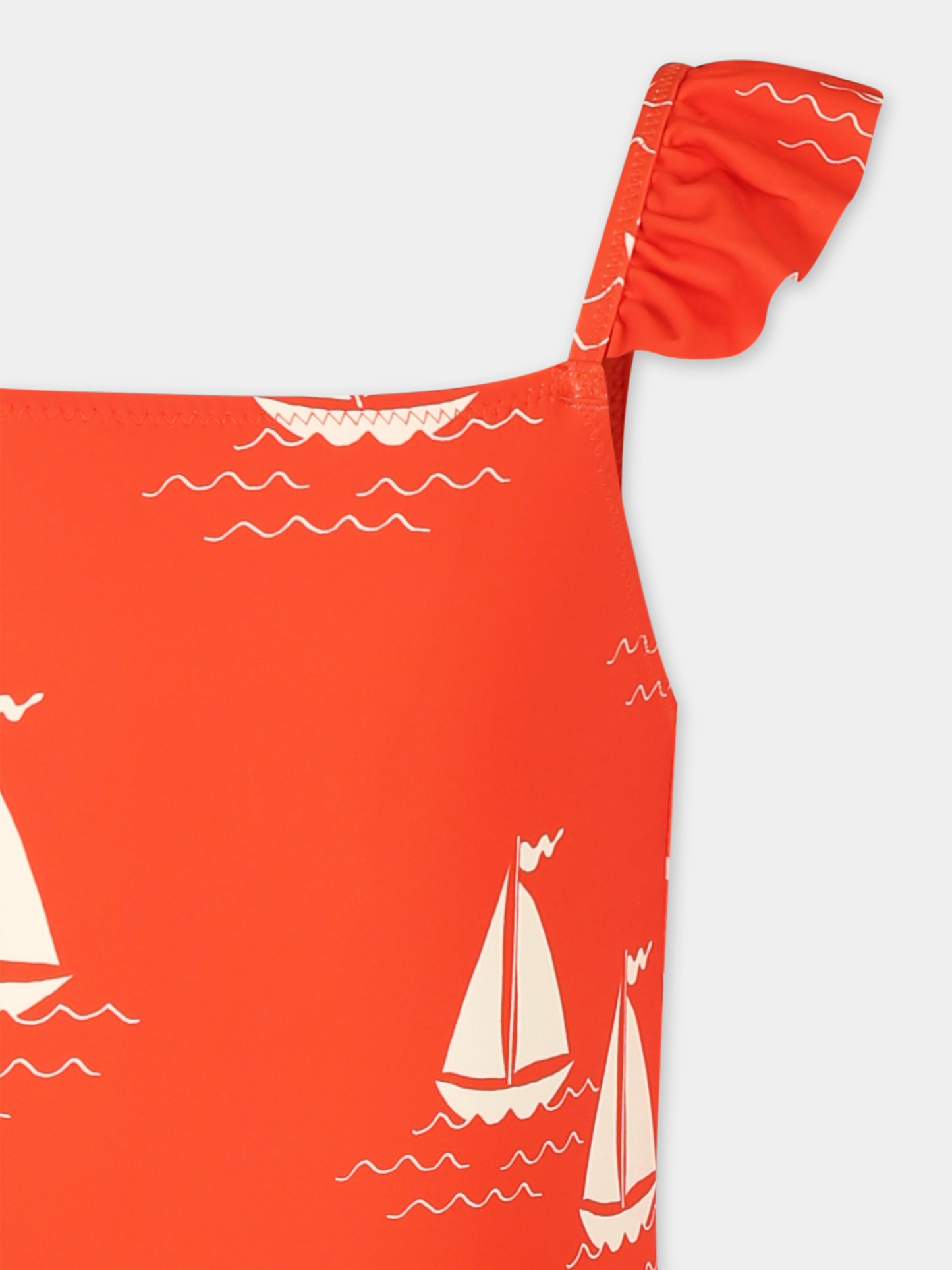Costume intero rosso per bambina con barche a vela,Mini Rodini,2528010042