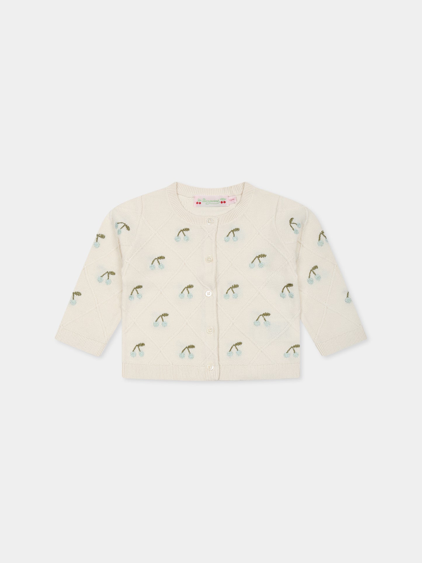 Cardigan avorio per neonata con ciliegie all over,Bonpoint,S05XCAK00009 104