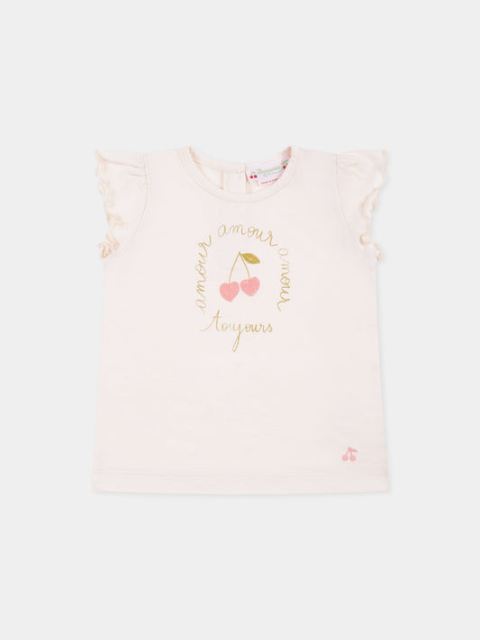 Pink t-shirt for baby girl with cherries