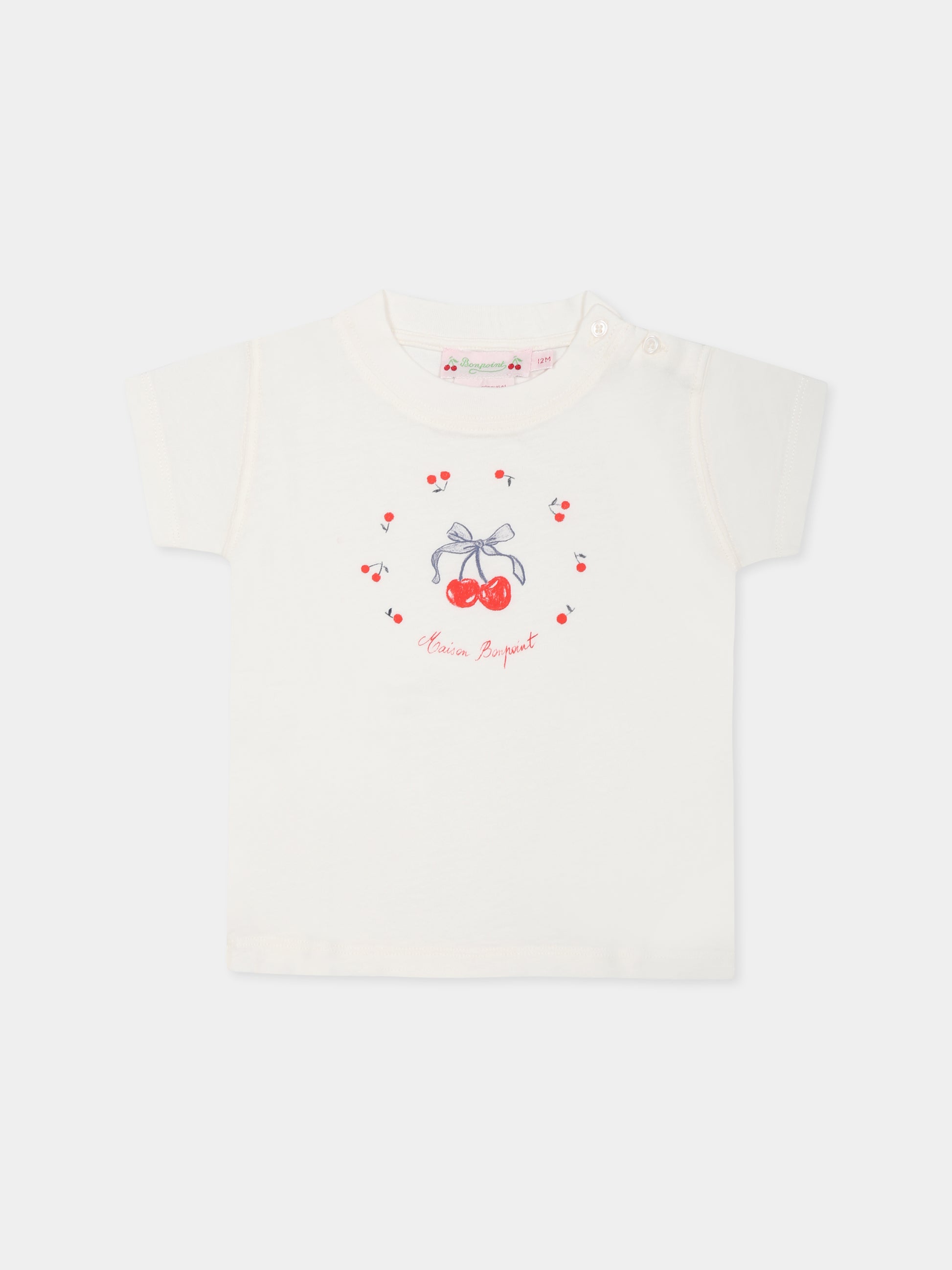 T-shir bianca per neonata con ciliegie,Bonpoint,S05XTSK00014 102