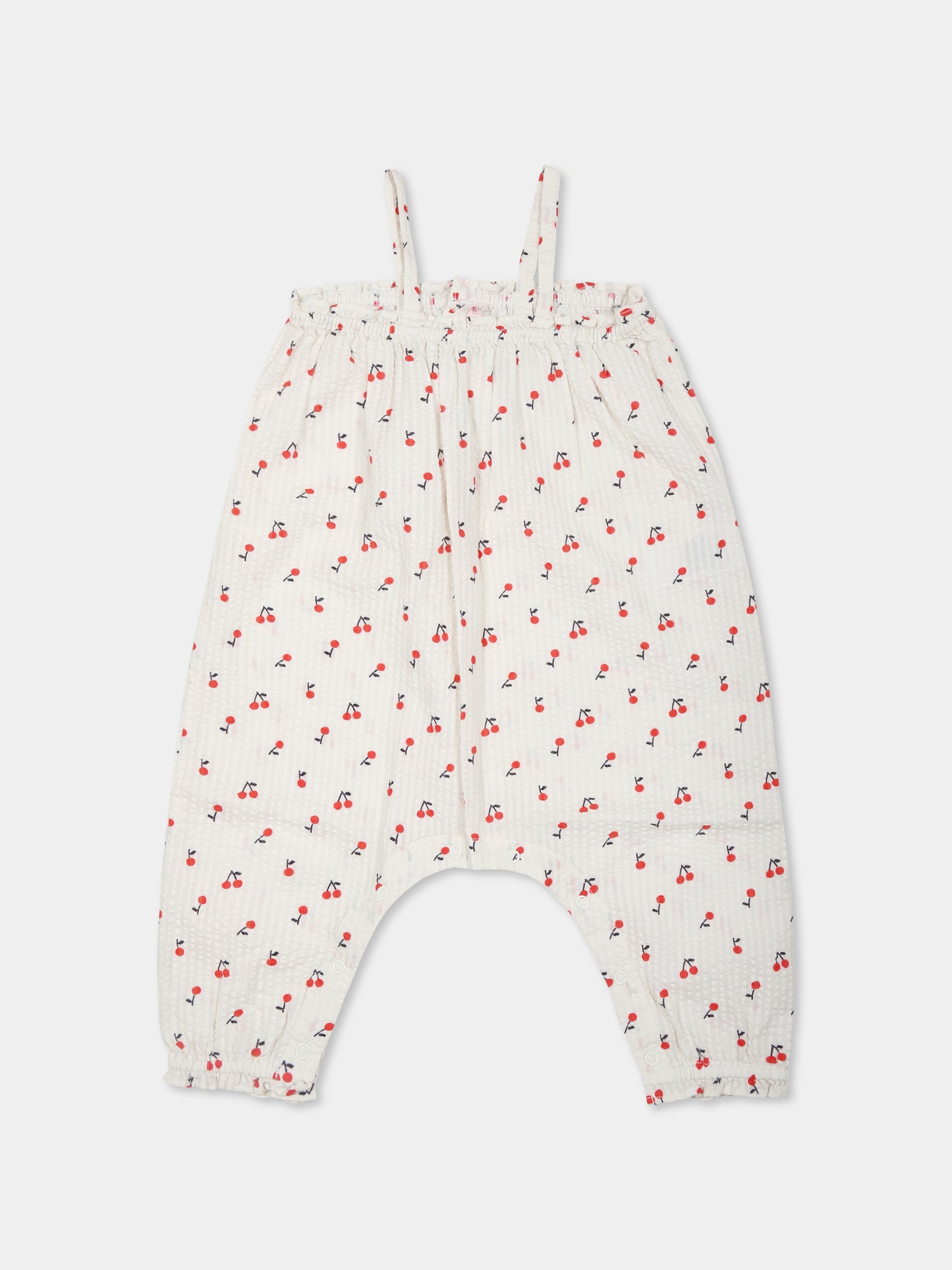 Jumpsuit avorio per neonata con ciliegie all over,Bonpoint,S05XOVW00003 651C