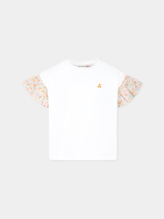 T-shirt bianca per bambina con ciliegie e stampa floreale,Bonpoint,S05GTSK00010 002