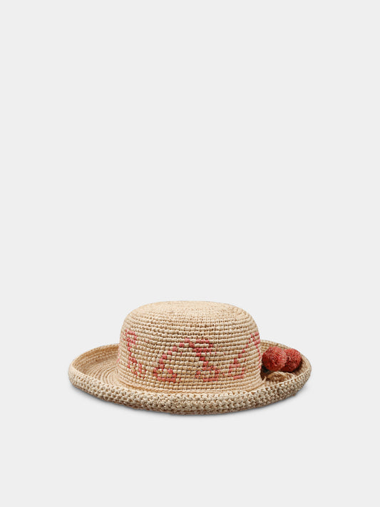 Beige straw hat for girl with cherries
