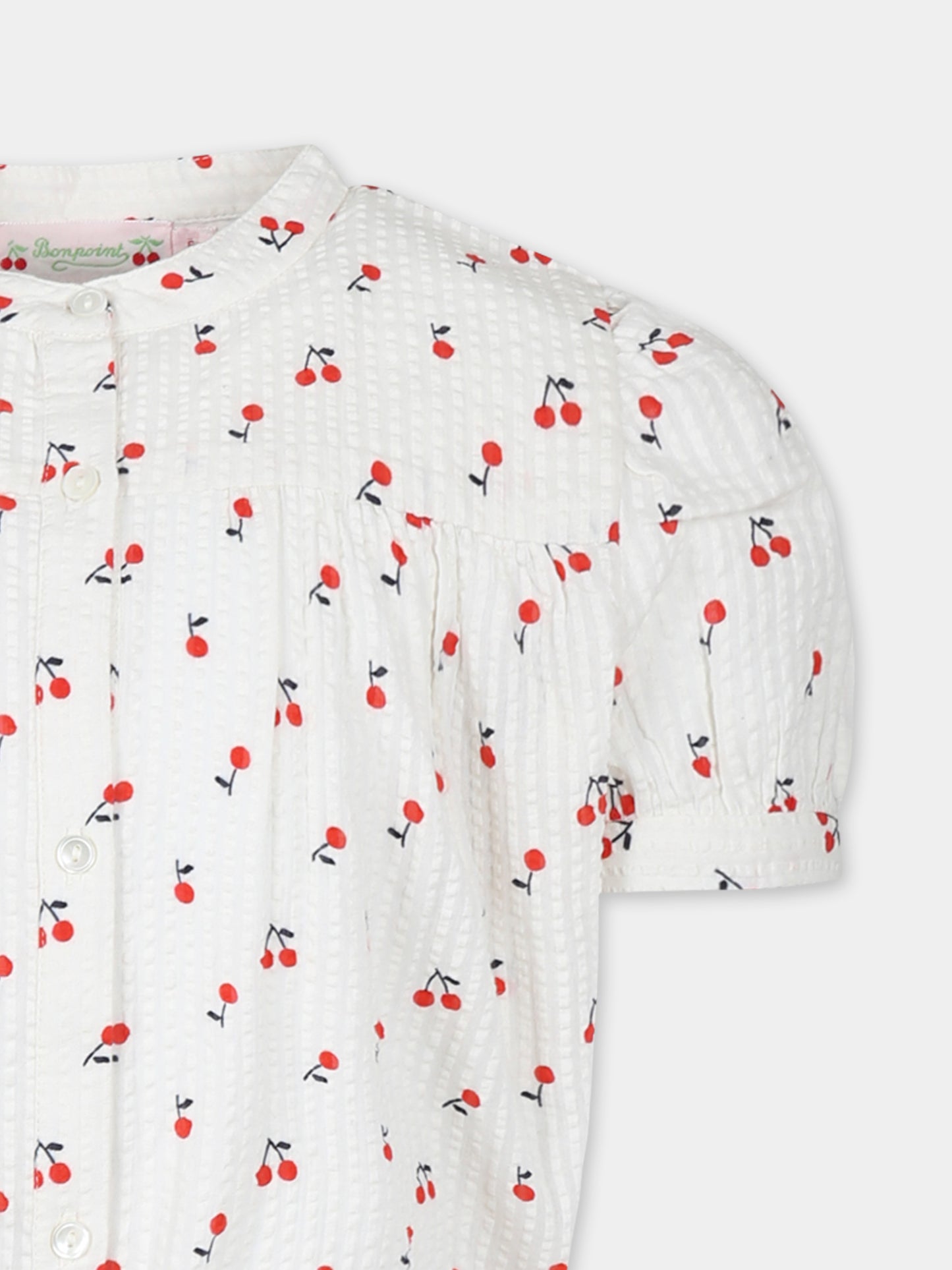 Vestito avorio per bambina con ciliegie,Bonpoint,S05GDRW00045 651C