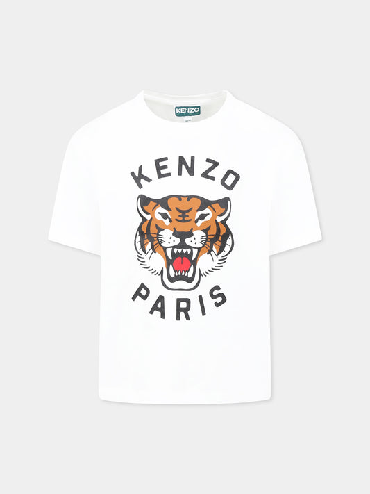 White T-shirt for girl with Lucky Tiger and black logo