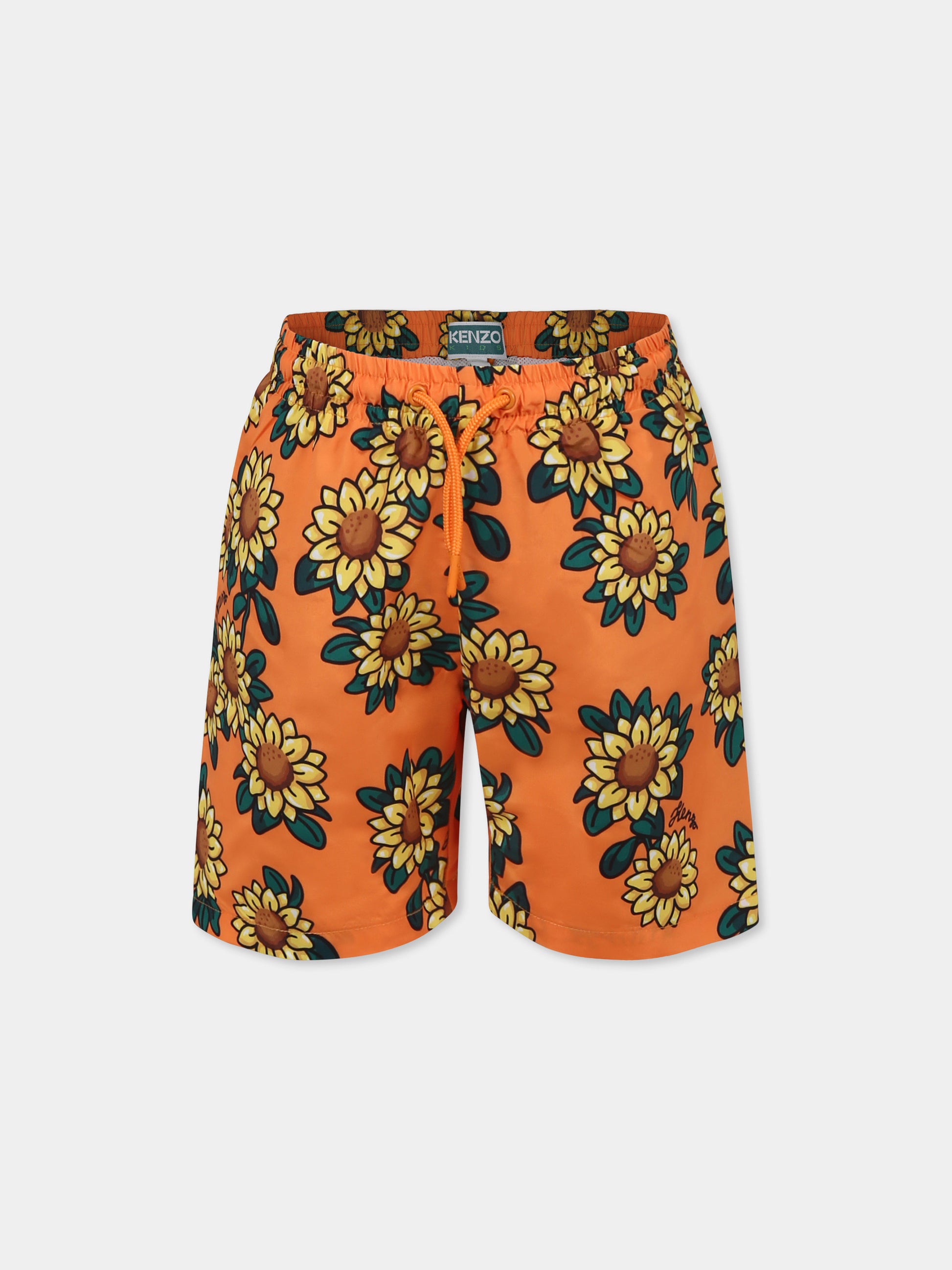 Boxer mare arancioni per bambino con stampa Sunflower e logo,Kenzo Kids,K61078 423